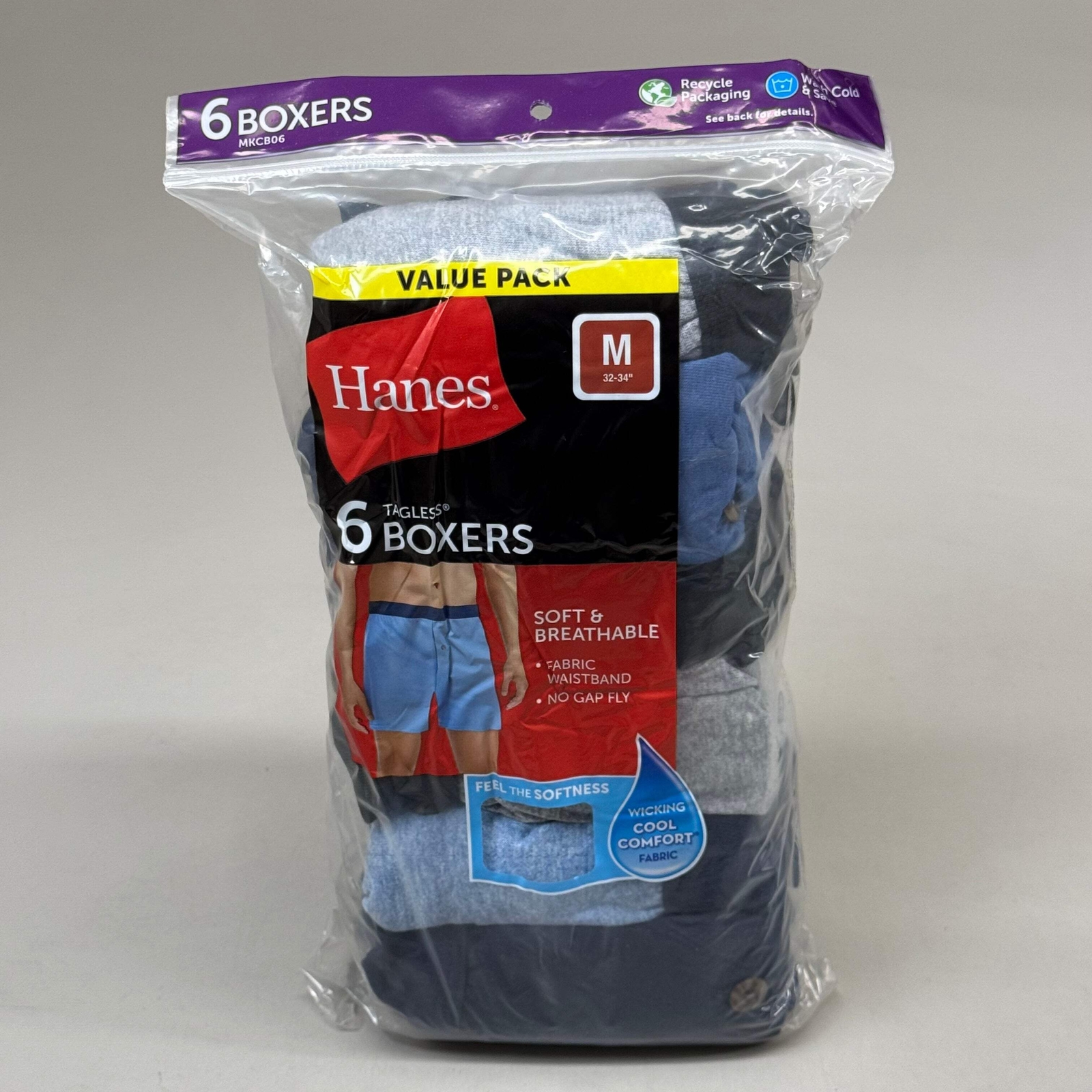 HANES (6 PACK!) Men’s Boxer Briefs Sz M 32-34″ Black/Blue/Grey MKCB06