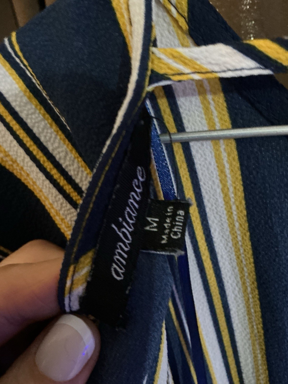 Ambiance Women’s Striped Jumpsuit Navy/White/Yellow V-Neck Short Sleeve M