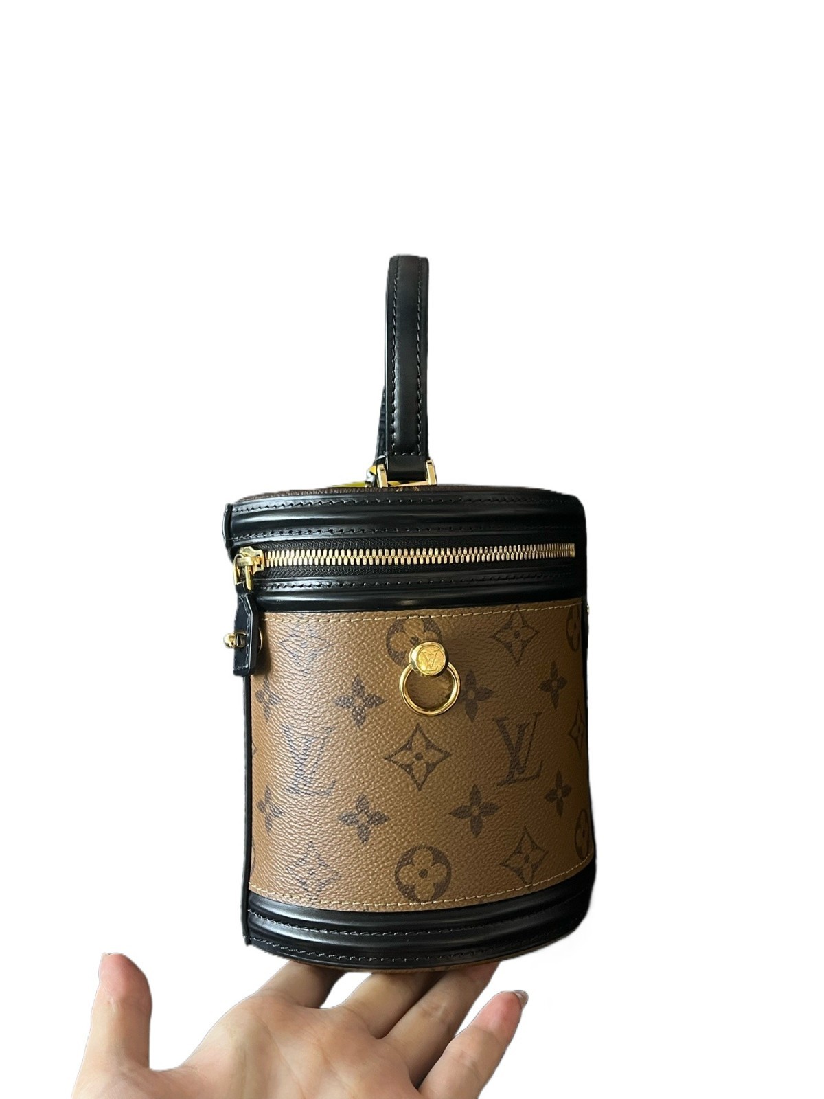 Authentic Louis Vuitton Cannes Monogram Canvas Top Handle Bag Brown Gold-Tone