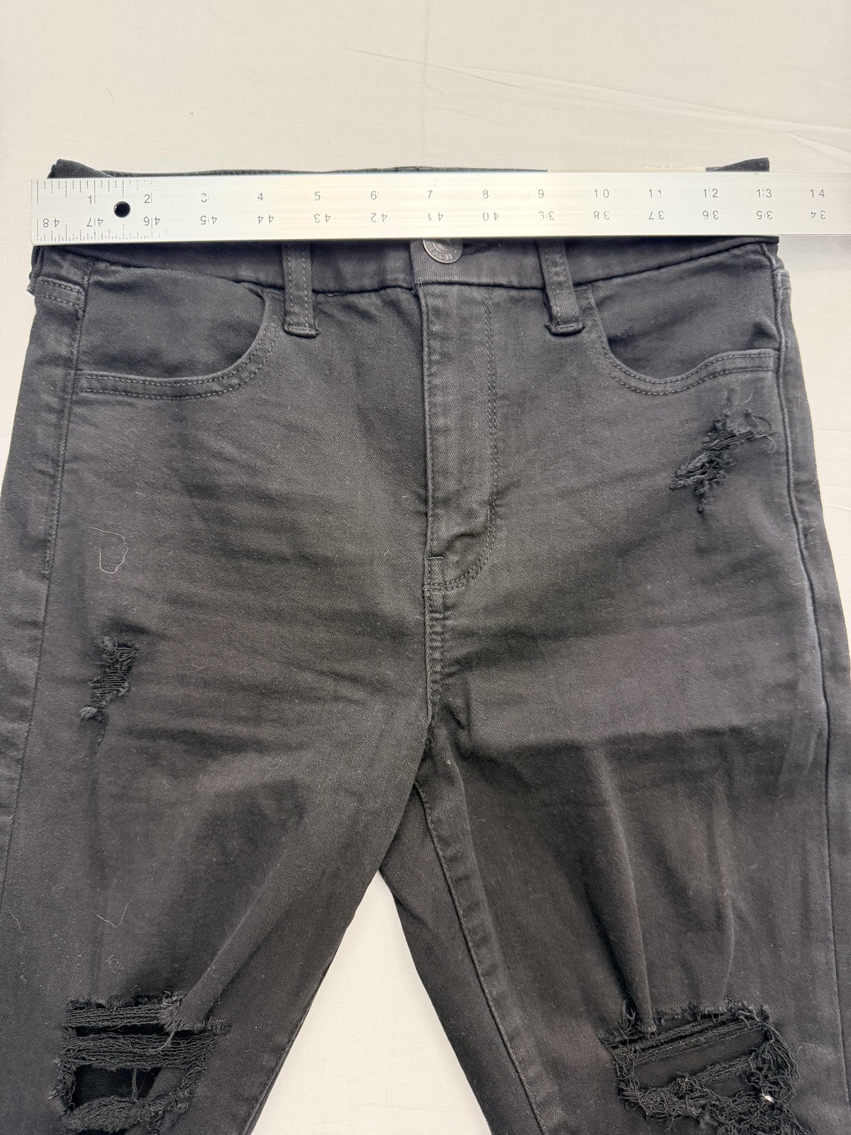 American Eagle Outfitters Jegging Jeans Womens 4 Black Hi-Rise Distressed 27×29