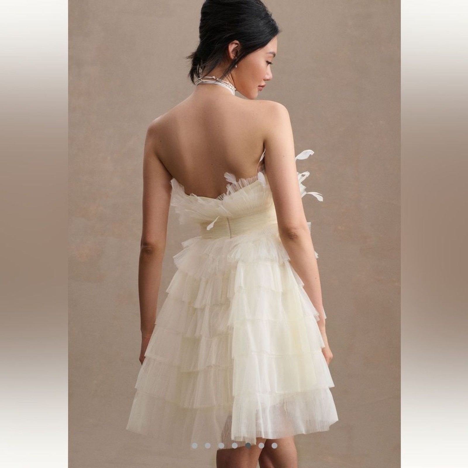 Mac Duggal x BHLDN Daphne Strapless Tiered Tulle Mini Dress in Ivory