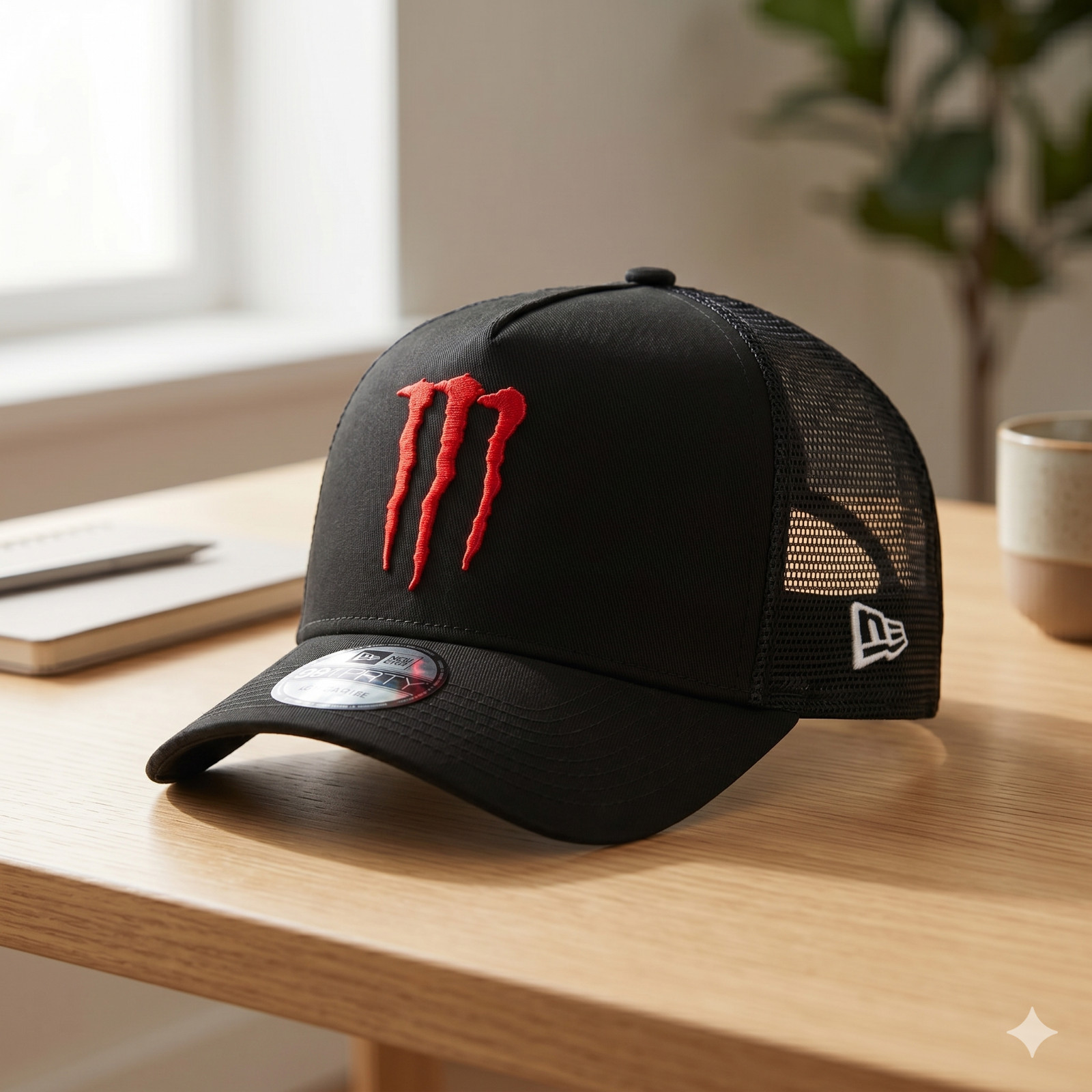 Monster Energy Embroidered Hat – Black Trucker Mesh Cap – Direct Embroidery