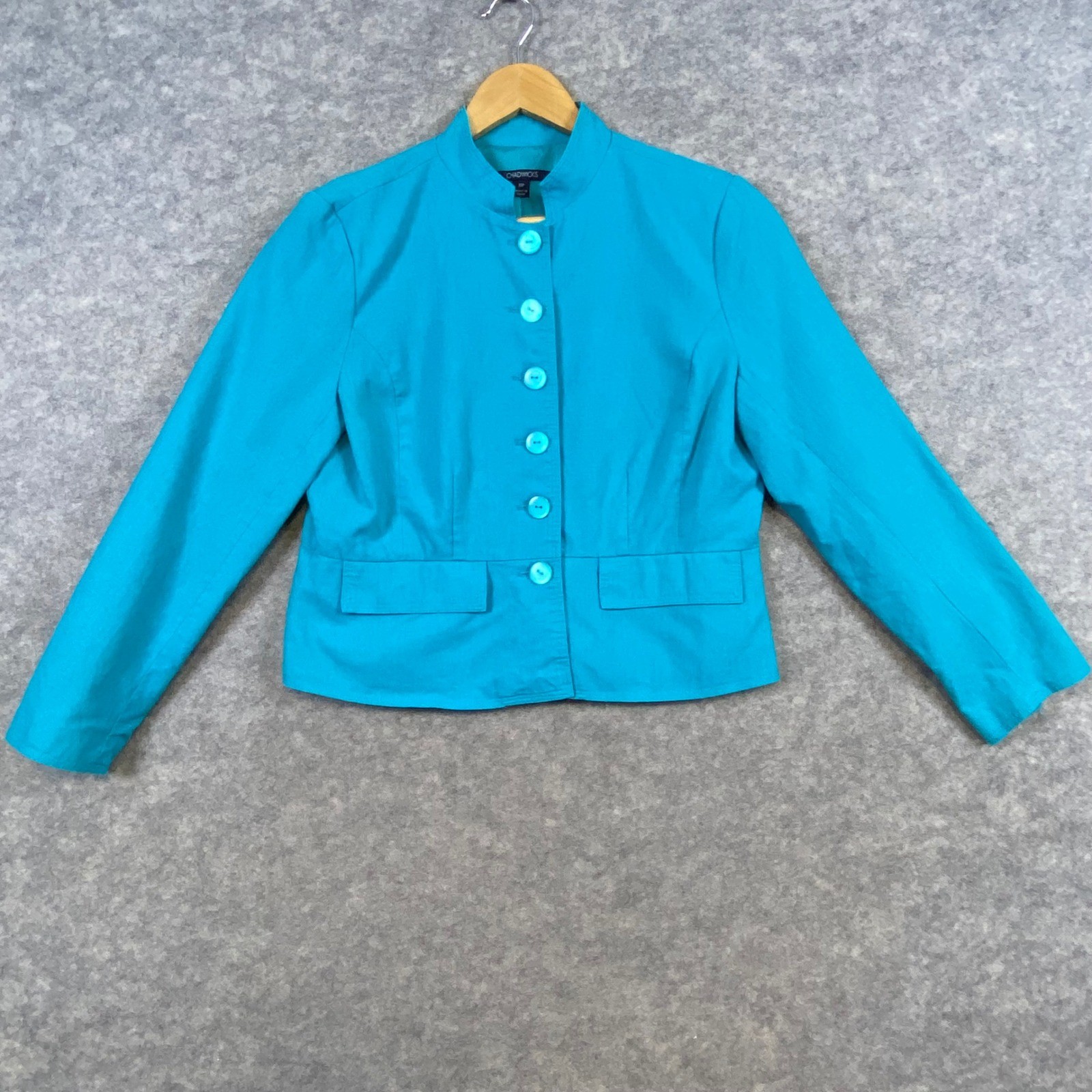 Chadwicks Linen Blend Blazer Jacket Turquoise Button Front Career Office 10P