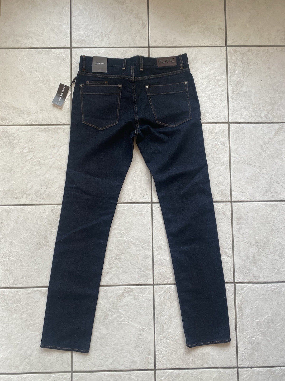 Michael Kors Core Slim Fit Dark Stretch Denim Straight Leg Jeans Mens 32×34 NWT