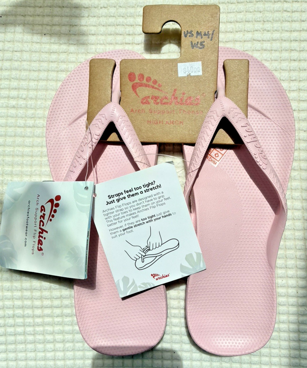 Archies Arch Support Thong Flip Flops NWT Unisex Pink Men 4 Woman 5