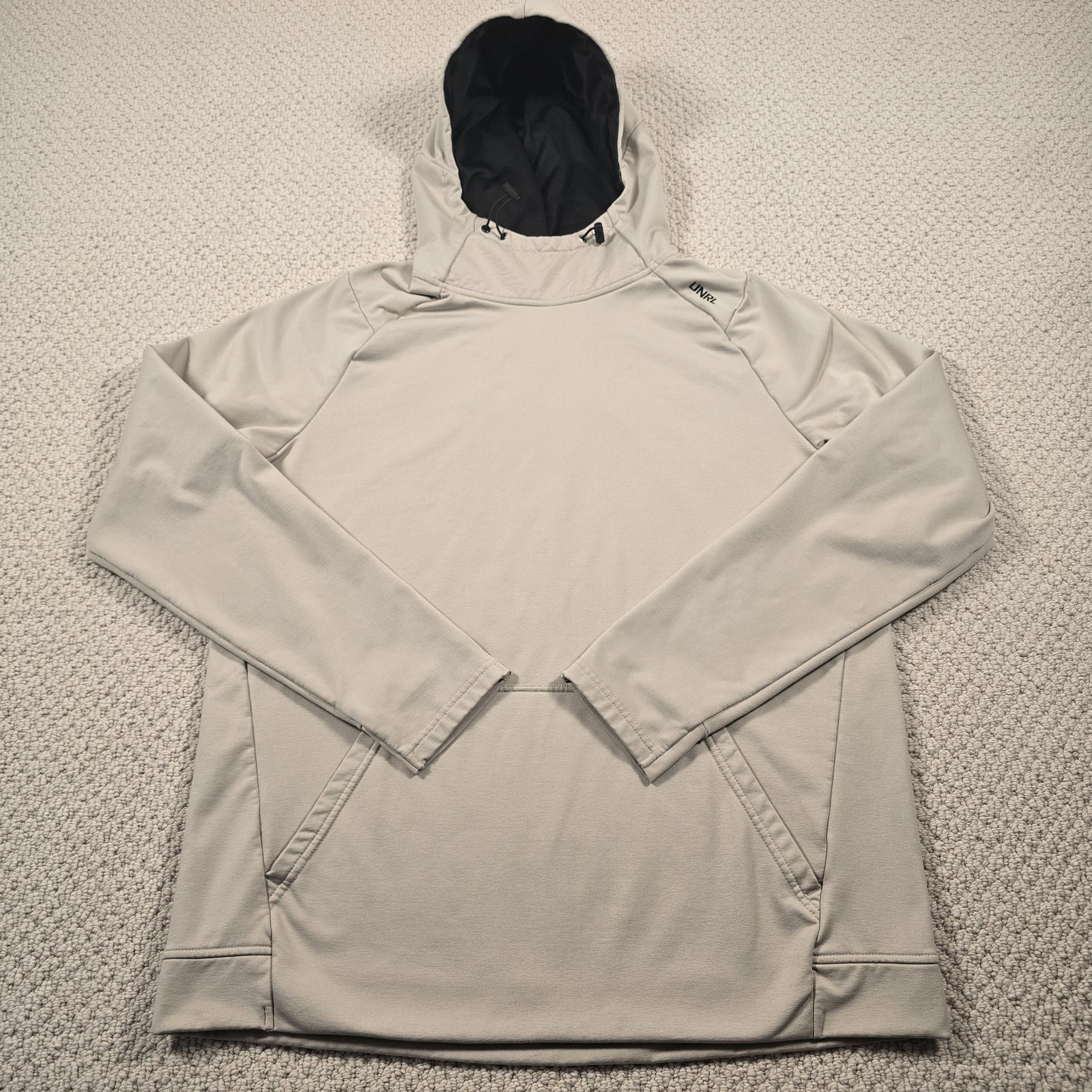UNRL Hoodie Mens L Beige Fleece Pullover Stretch Athletic Performance Pockets