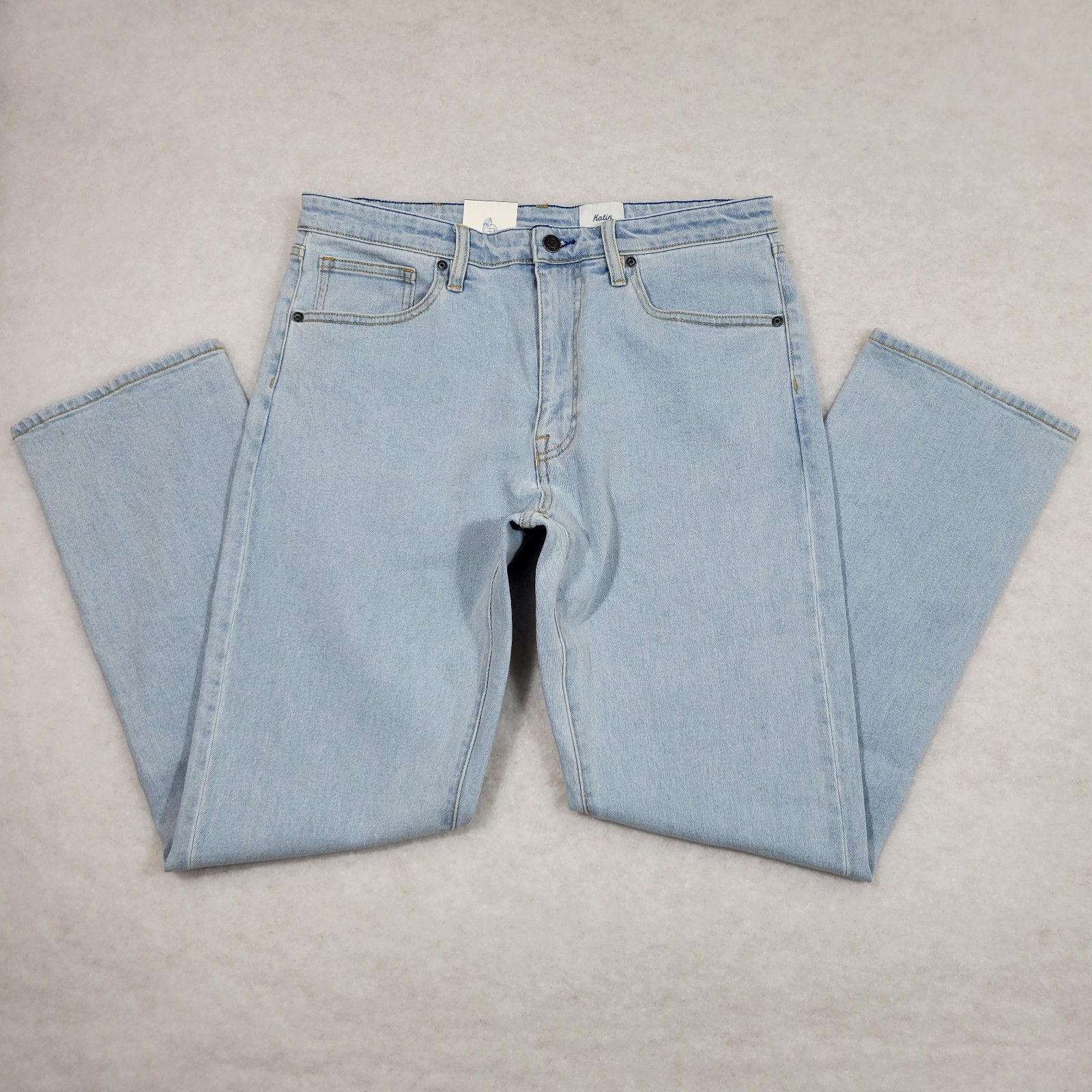 New Katin Jeans Mens 33×32 Classic Straight Ren 57 Light Blue Mid Rise Denim