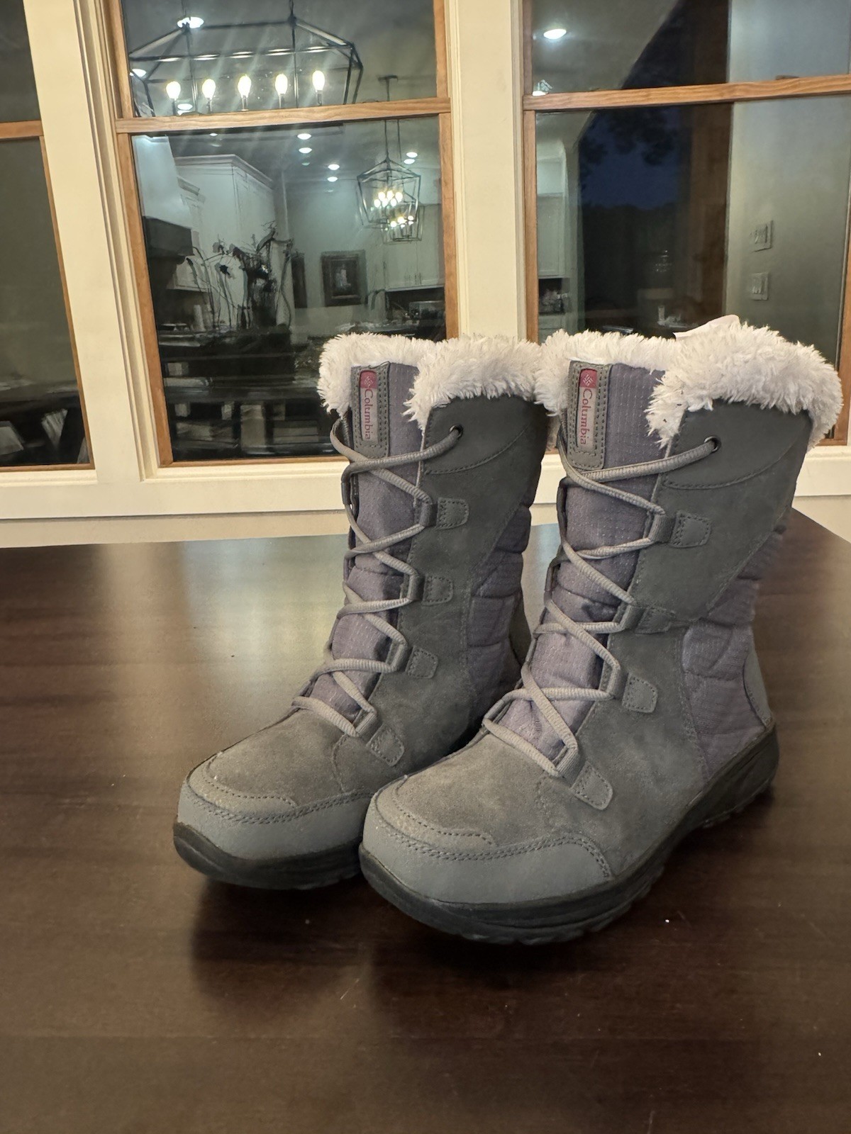 Columbia Ice Maiden II Women’s Gray Lace-Up Fur Trim Insulated Snow Boot US 10
