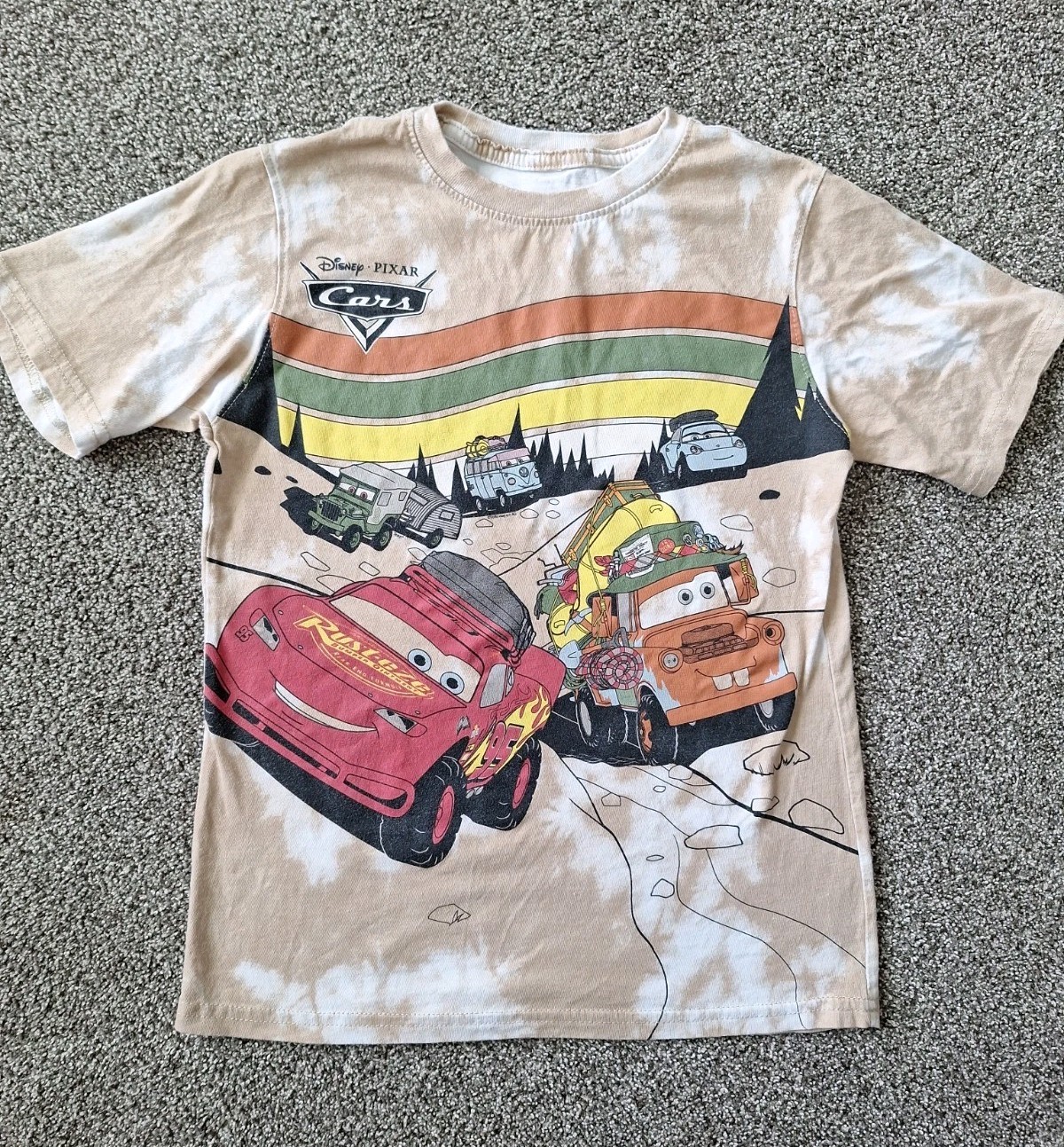 Disney Pixar Cars Shirt Brown Youth Large 10/12 Lightning McQueen Mater