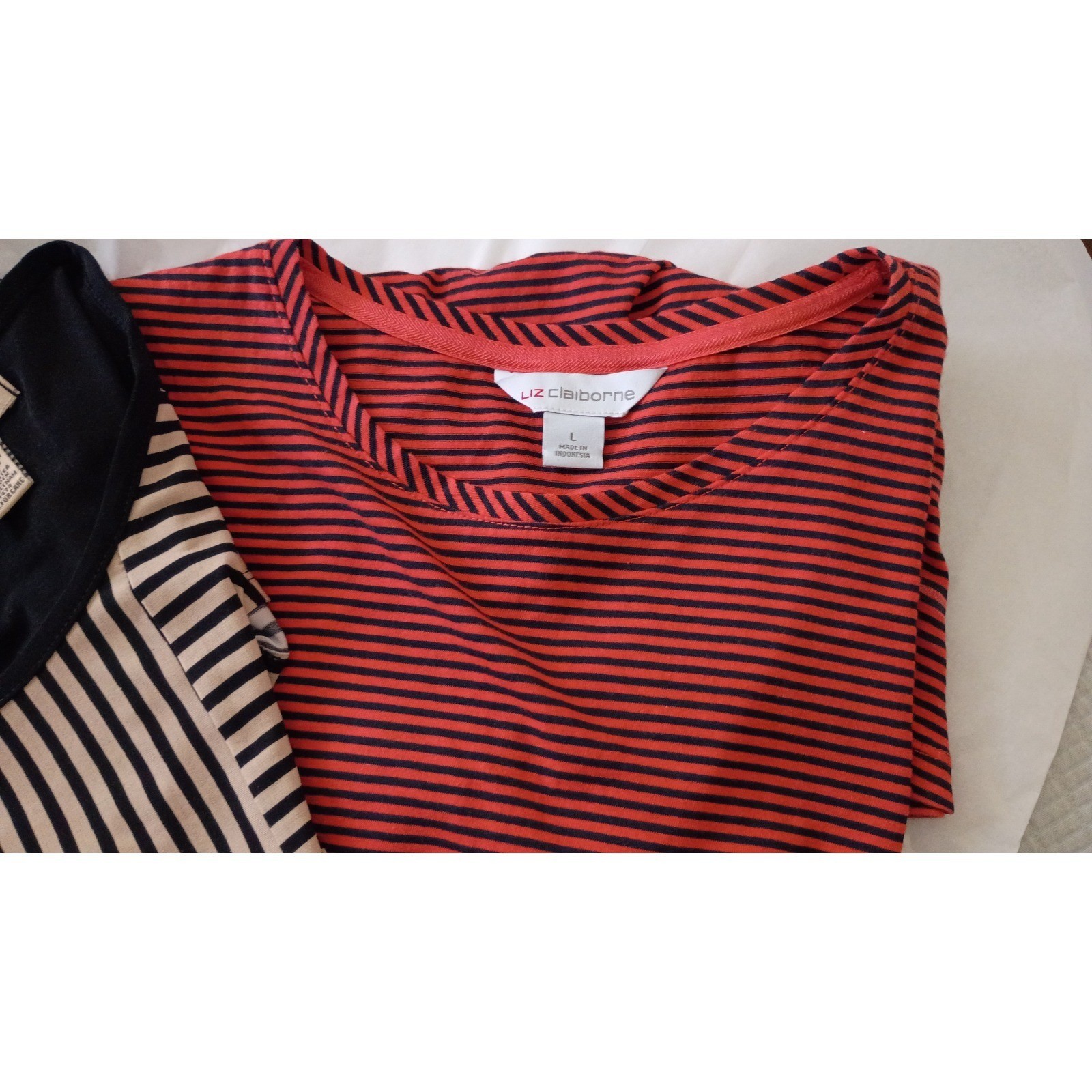 Lot 2 Nautical Wear Diana Belle Liz Claiborne Tops Orange Tan Black Shell Tee