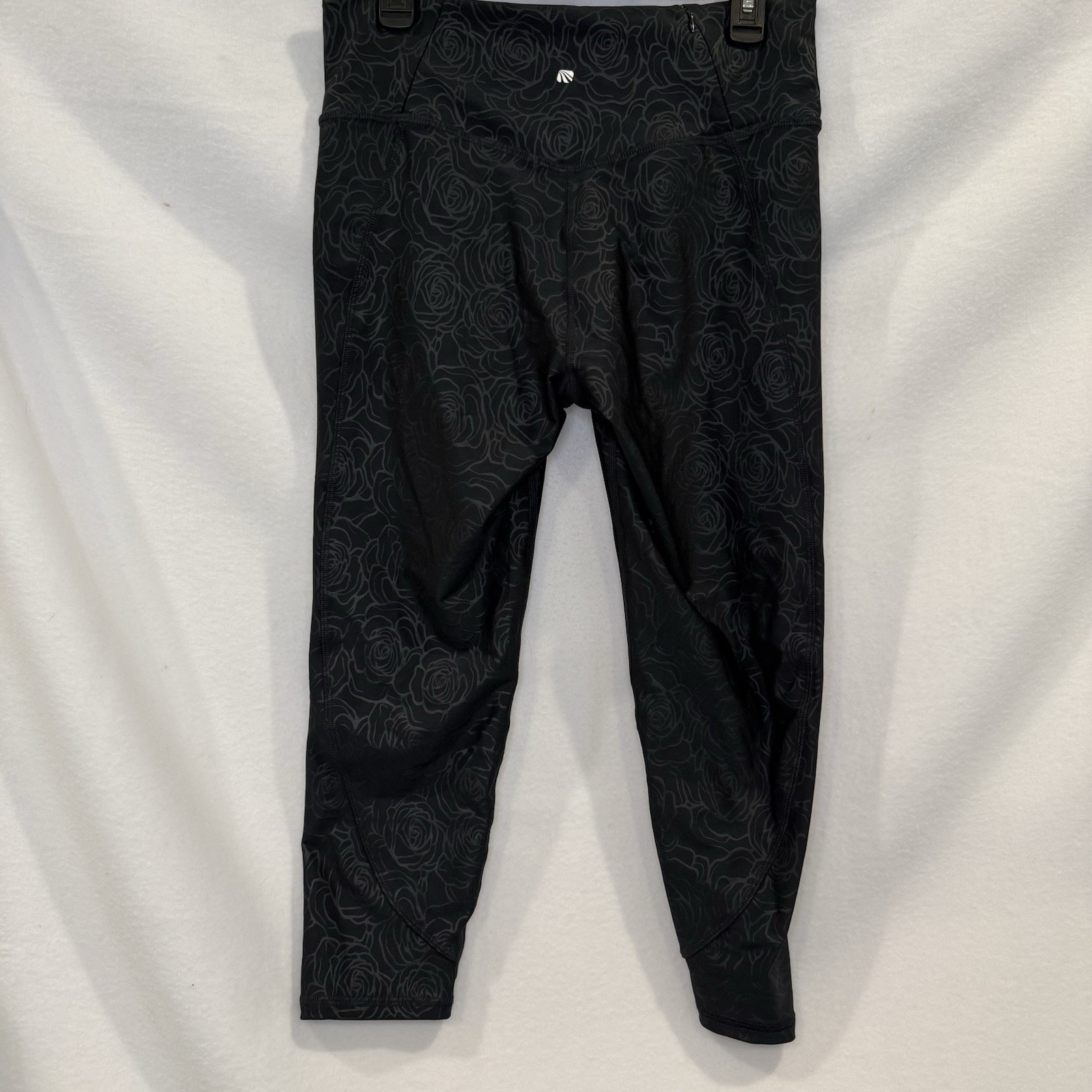 Fabletics Large Leggings Womens Black Metallic Rose Floral Foil