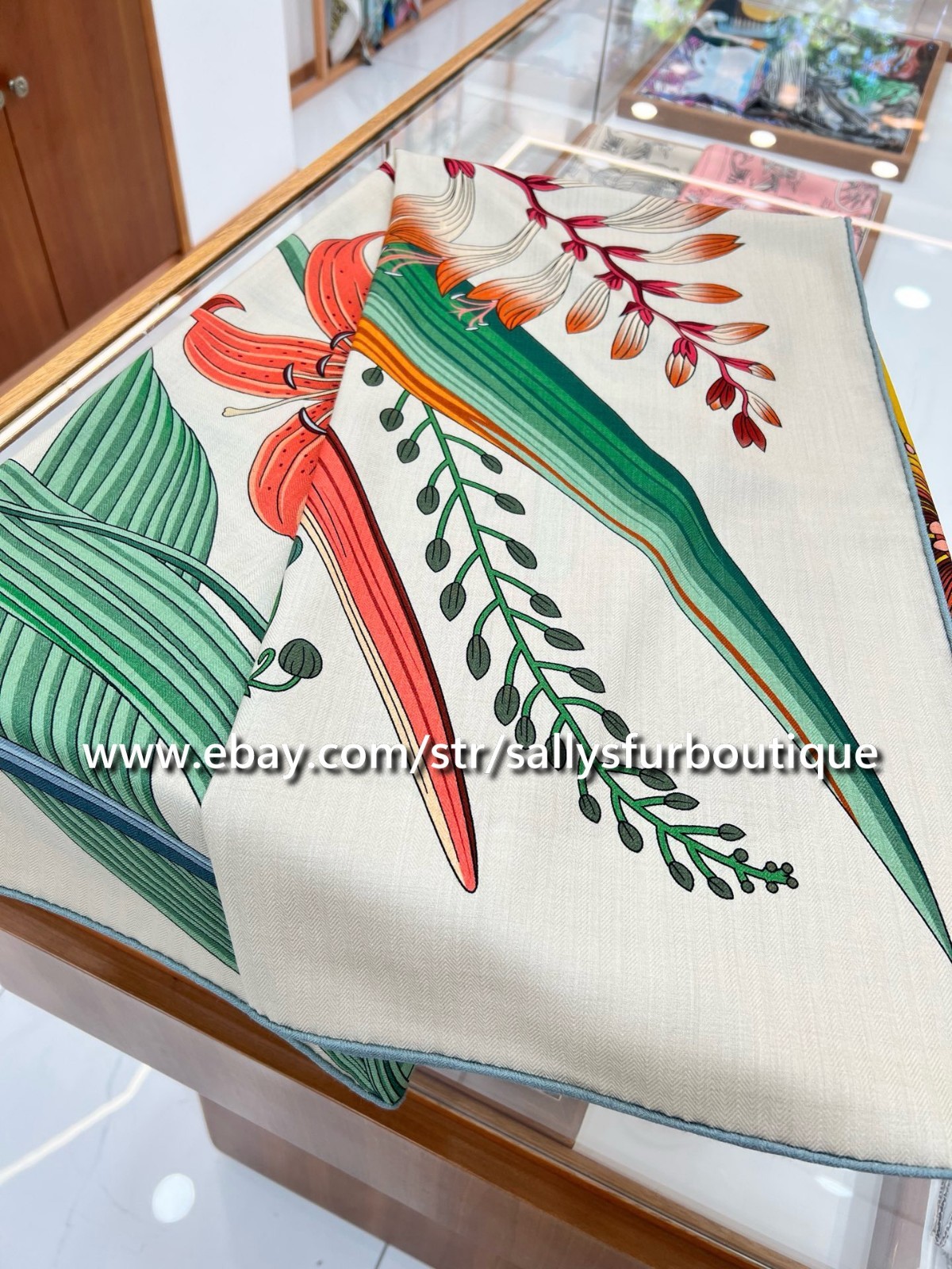 Sallys 70% Cashmere & 30% Silk Stole Flowers Print Double Face Scarf Shawl 53″