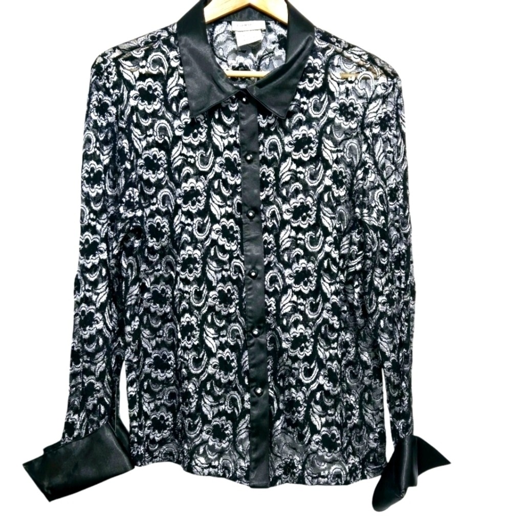 Laura Plus Elegant Black and White Lace Semi See Through Women’s Top Large