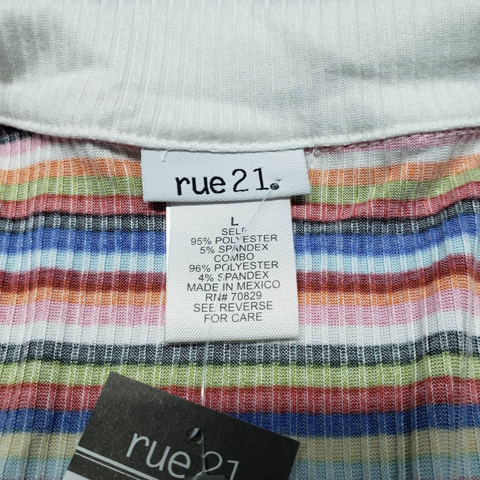 Rue21 Crop Top Womens L Multicolor Striped Short Sleeve V-Neck Ruched Tie New