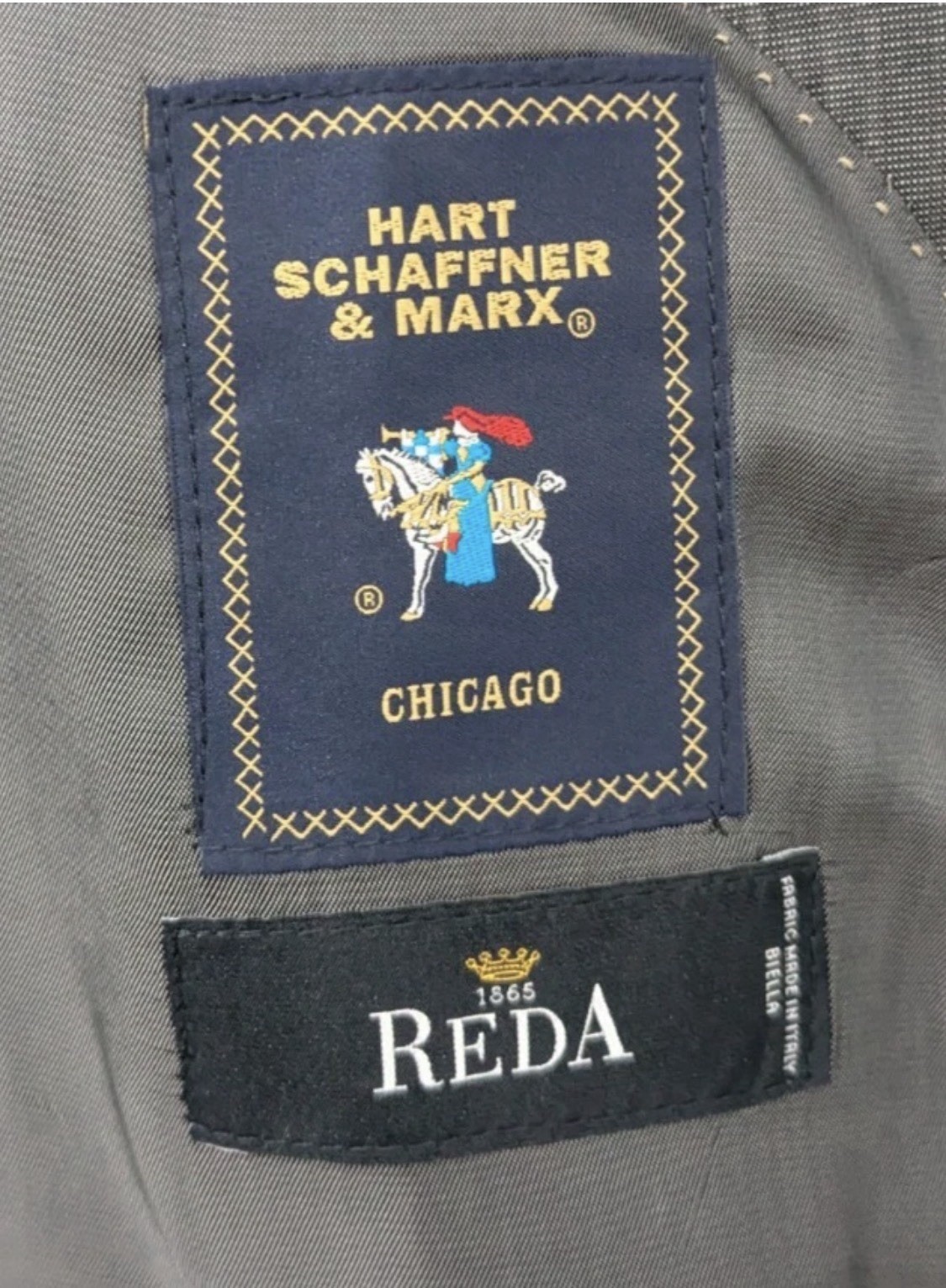 Hart Schaffner Marx Suit Mens 44L Gray Plaid 2 Button Wool Pleated Pants