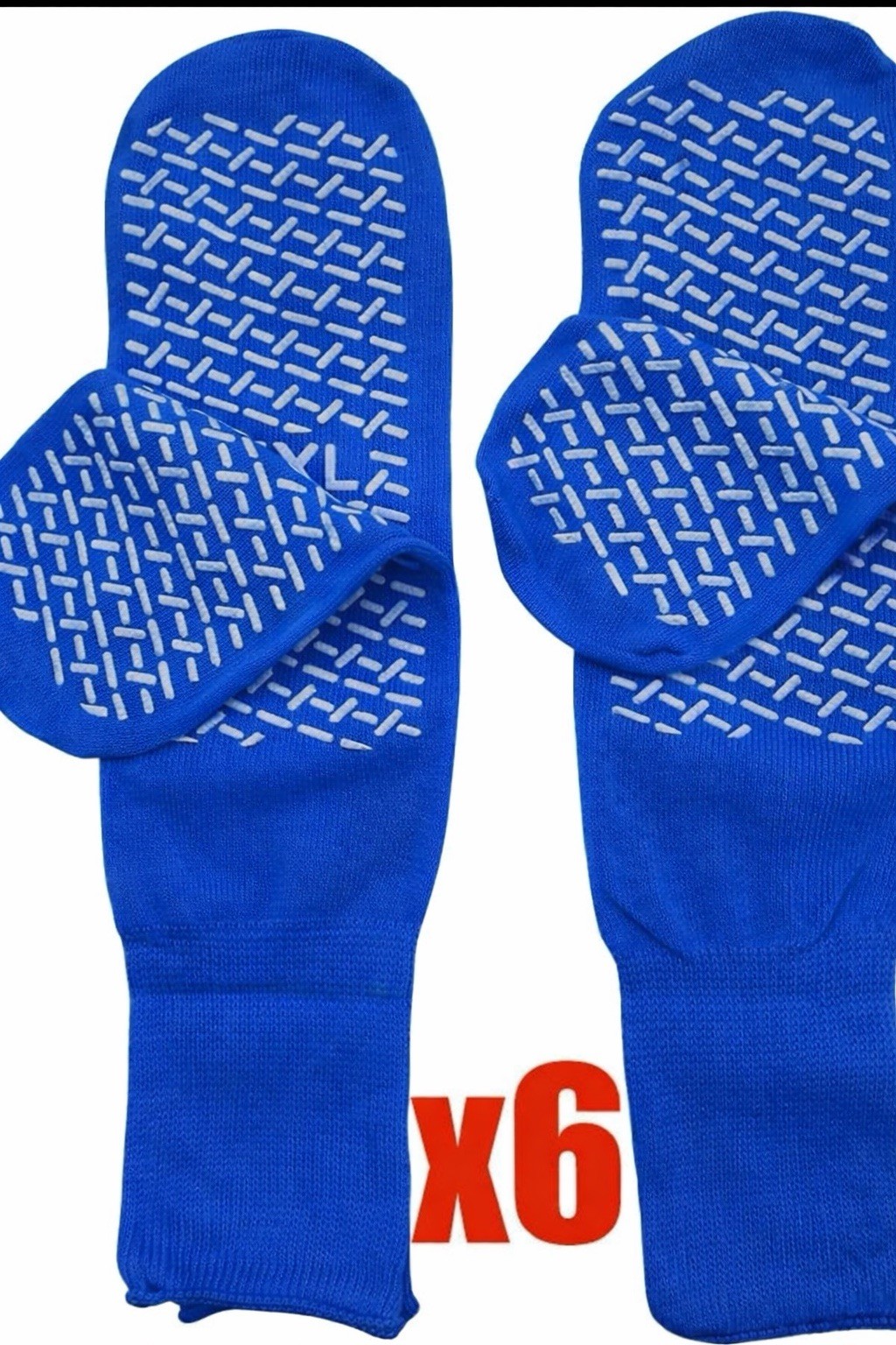 Non Slip Safety Socks Double Sided Tread Hospital Grip Slippers Soft LARGE 6 PK