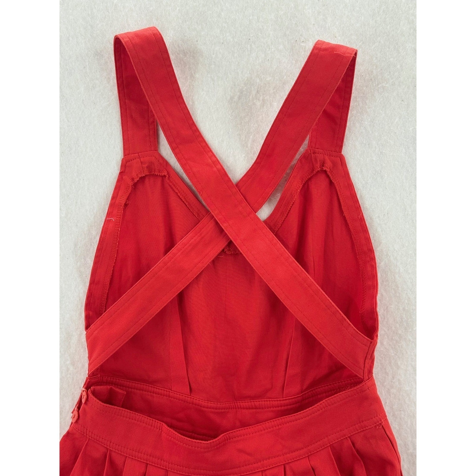 Unbranded – Sun Dress Criss Cross Back Pleated Pockets – Red – Small – Women