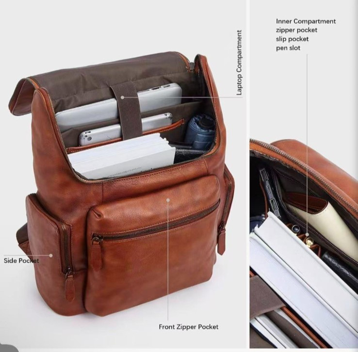 BOSTANTEN Leather Backpack for Men 15.6 inch Laptop Backpack Vintage Travel Offi