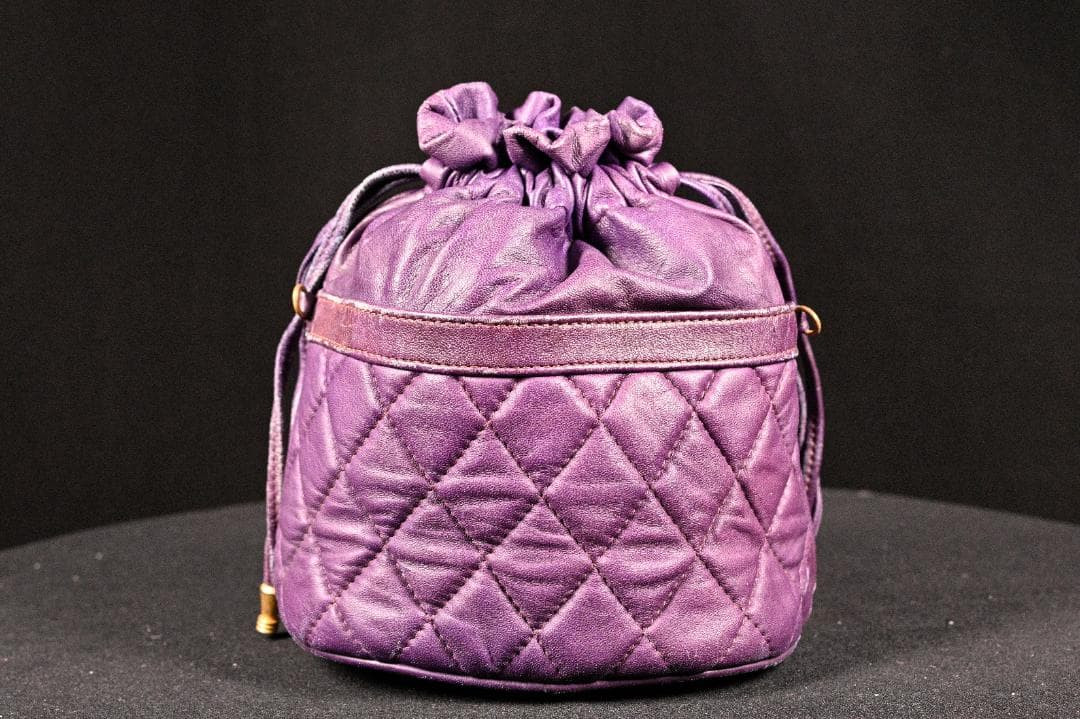 CHANEL Lambskin Matelass Turn Lock Drawstring Chain Backpack Purple Auth Japan
