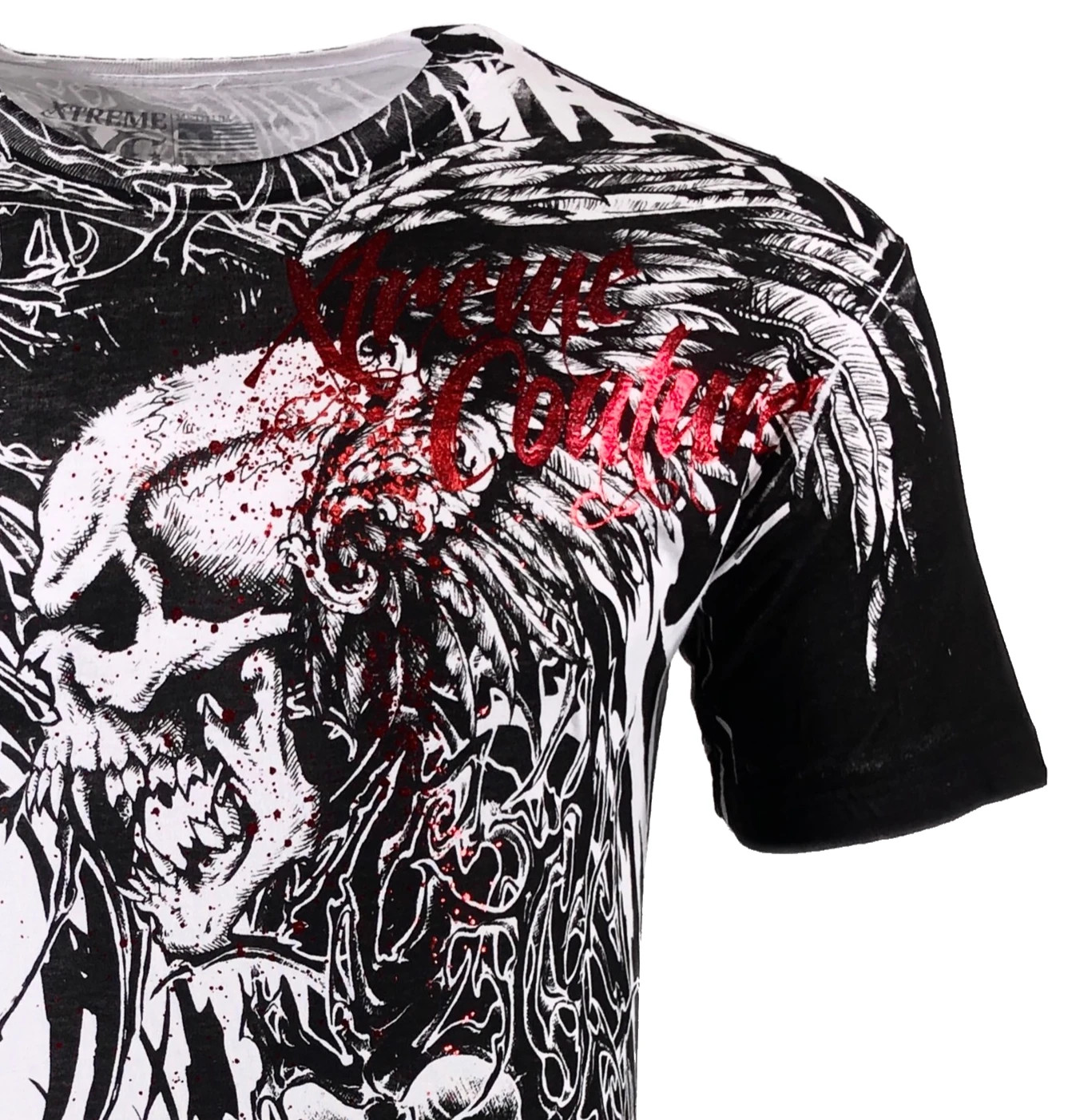 Xtreme Couture Affliction Men’s T-Shirt BRUTAL COMBAT White Skull Biker Tattoo