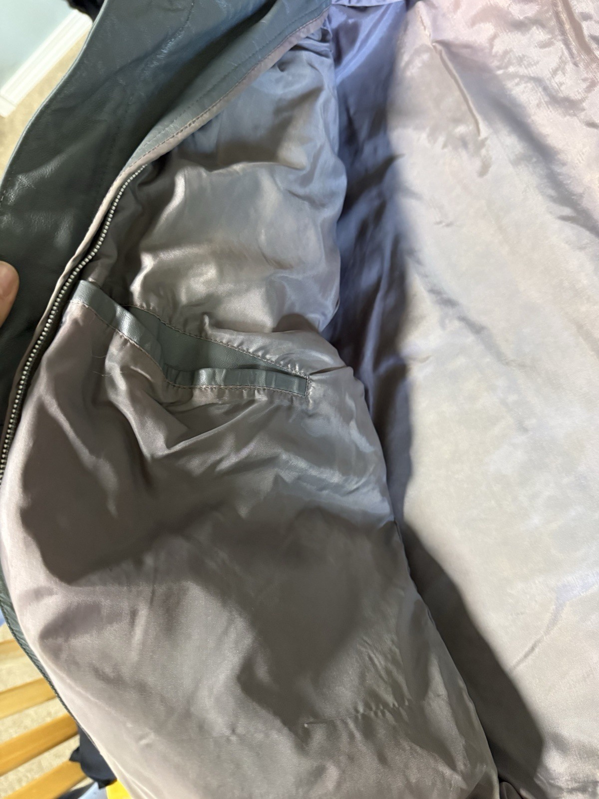 Vintage Men’s Gray Leather Jacket Moto Bomber Style YKK Zip Size 38