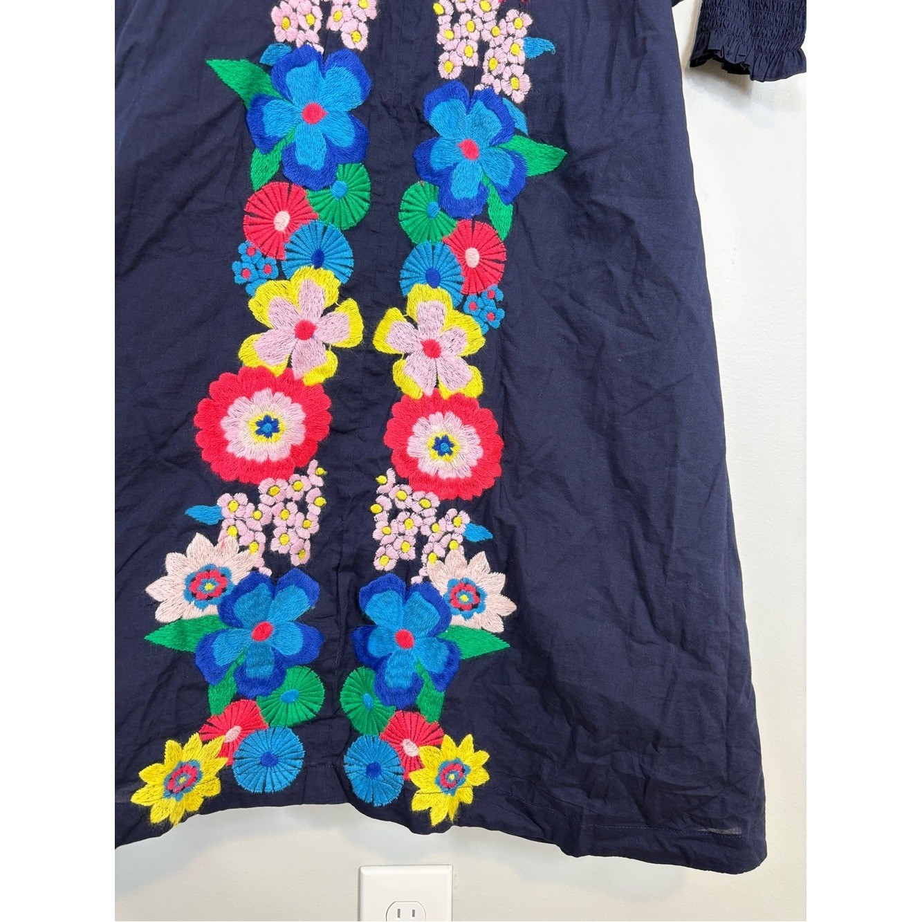 Boden Embroidered Cotton Maxi Dress Sz 6 Navy D002