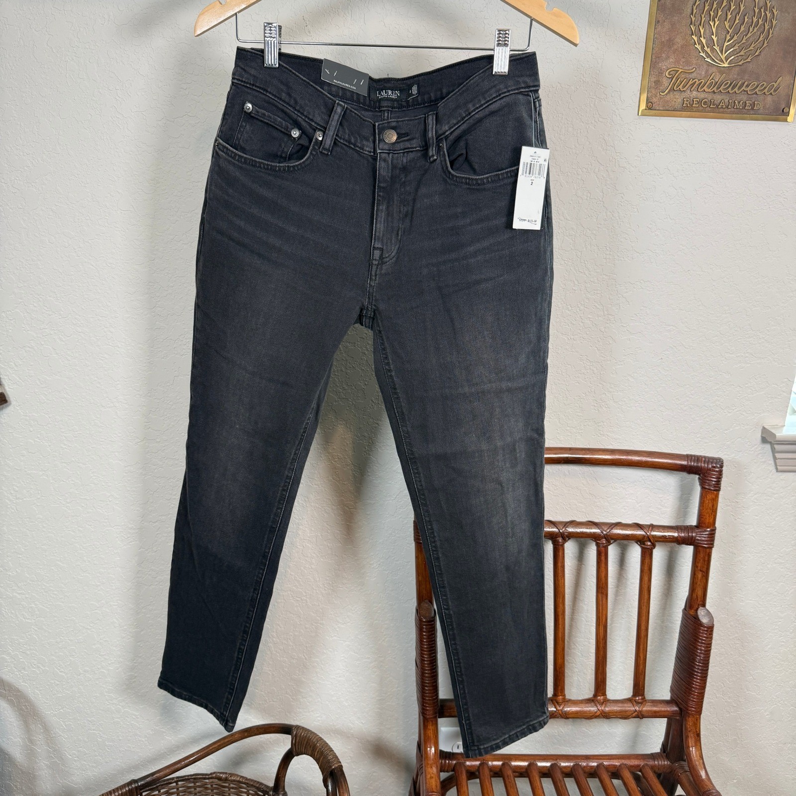 Lauren Ralph Lauren Relaxed Taper Jeans Black Comfort Stretch Size 2 26W NEW