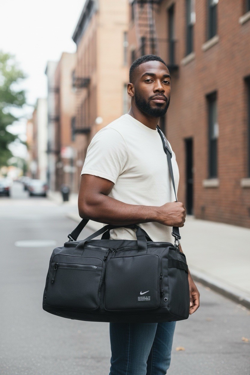 Nike Utility Power Duffel Bag, Rare Iconic MaxAir Shoulder Strap, Black, 51L NWT