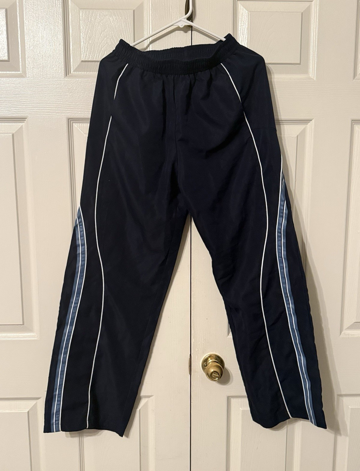 Blue Unisex Track Pants L Regular Pull On Solid Polyester/Elastane Activewear