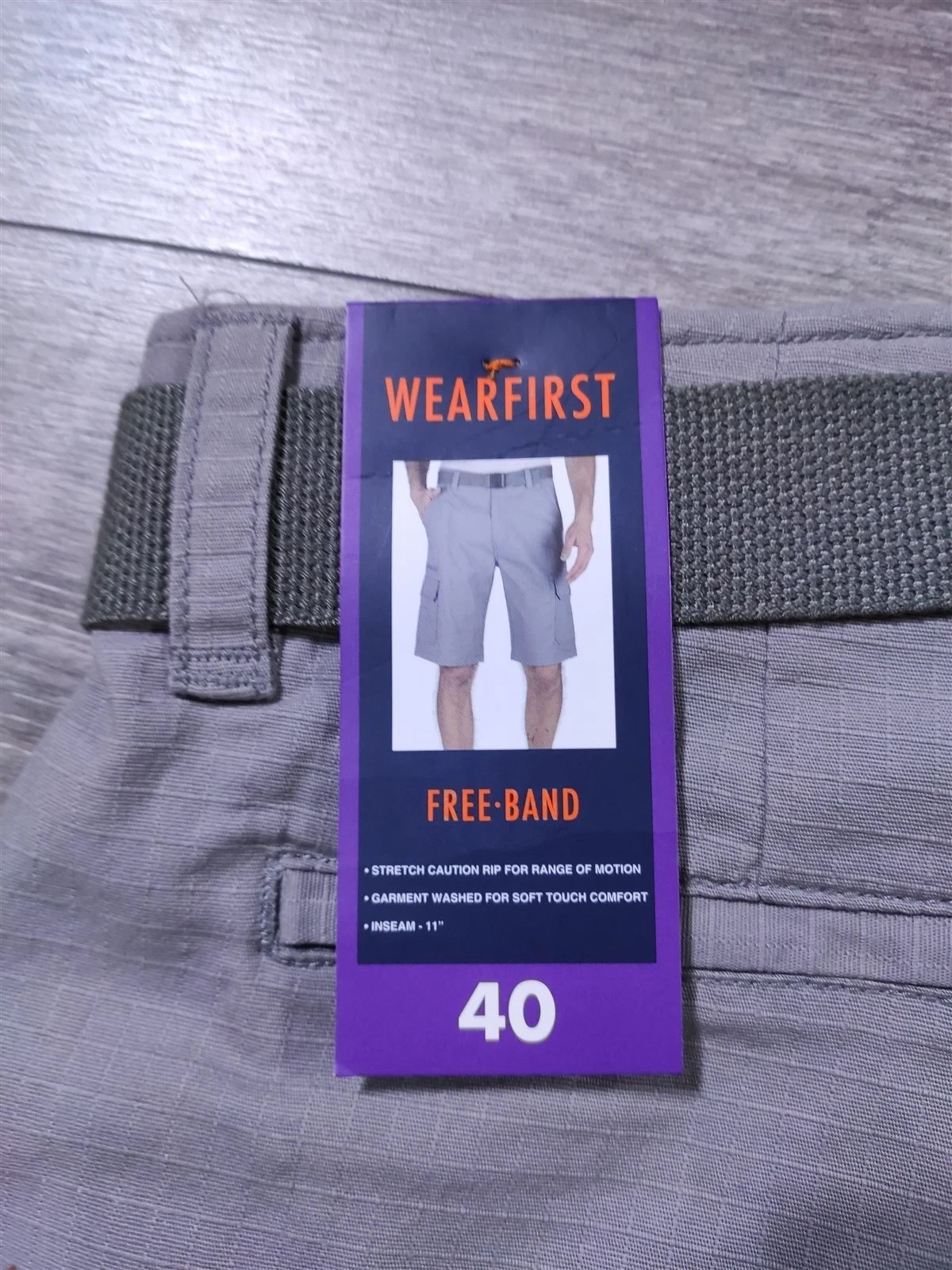 WearFirst Ripstop Cargo Shorts Men’s Size 40 Gray Stretch Belted Shorts