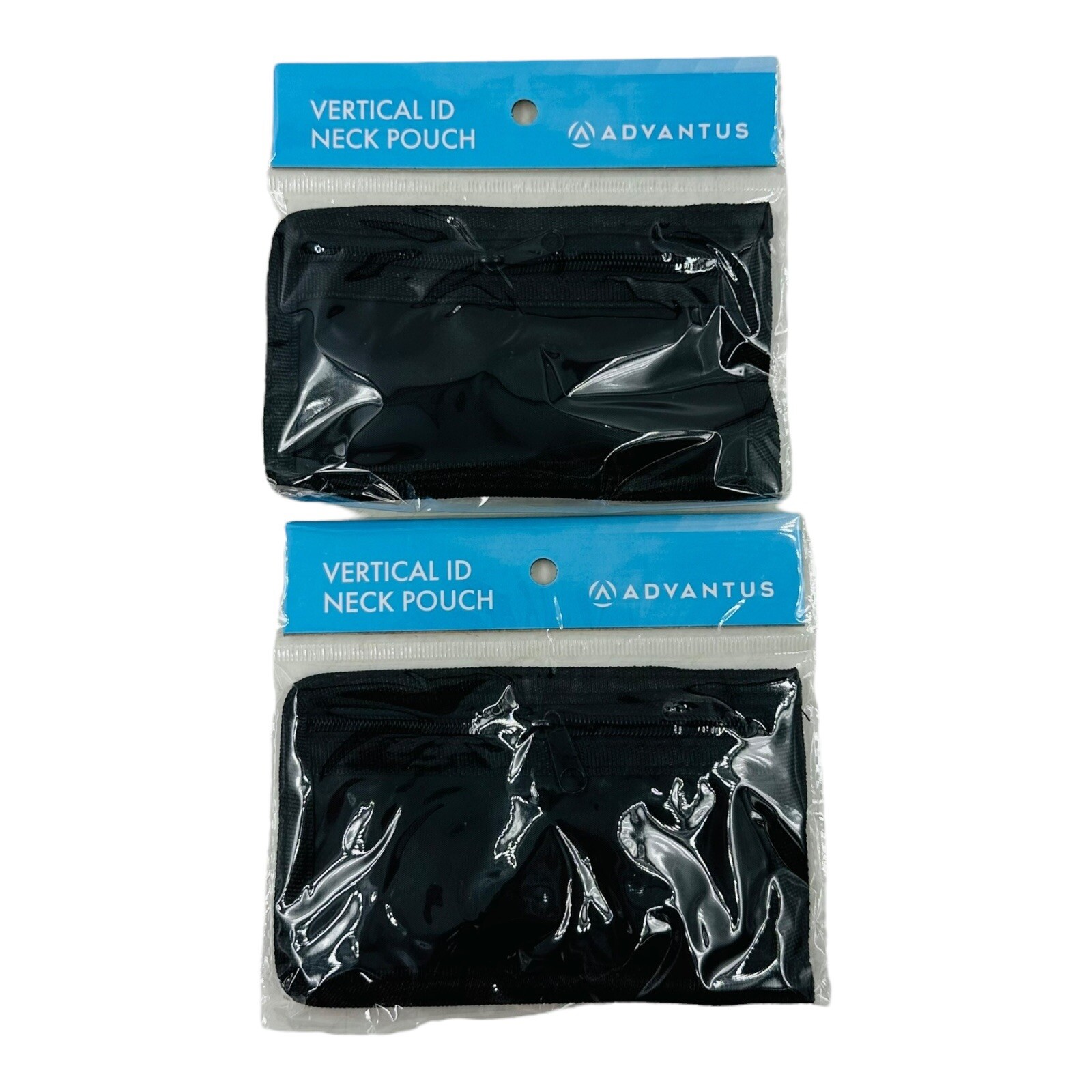 Lot of 2 Advantus Vertical ID Neck Pouch Black/Clear 3.25″ x 5″ Holder