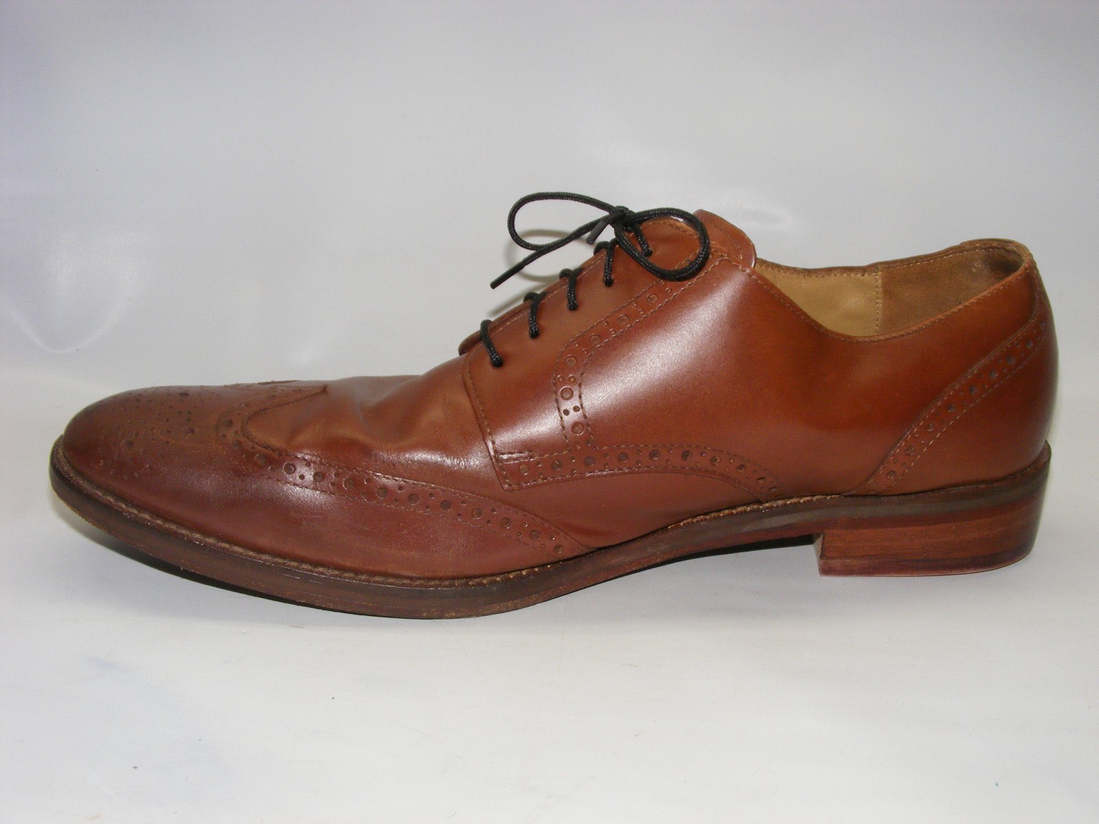 Cole Haan Mens Casual Dress Shoes Cognac Brown Leather Wingtip Oxford Size 13M