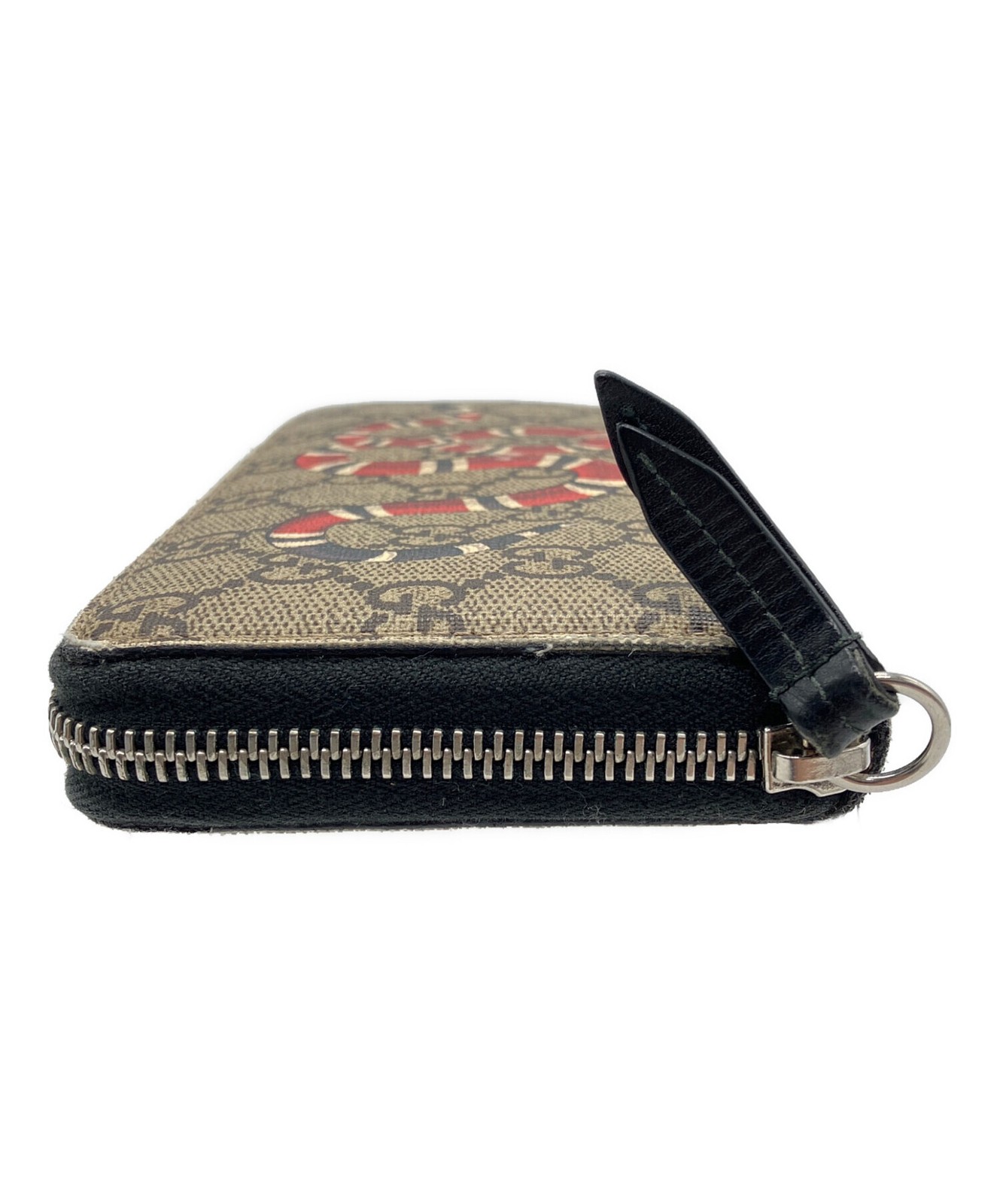 Gucci Kingsnake Print Brown GG Canvas Zip Around Wallet 451273 Italy Unisex