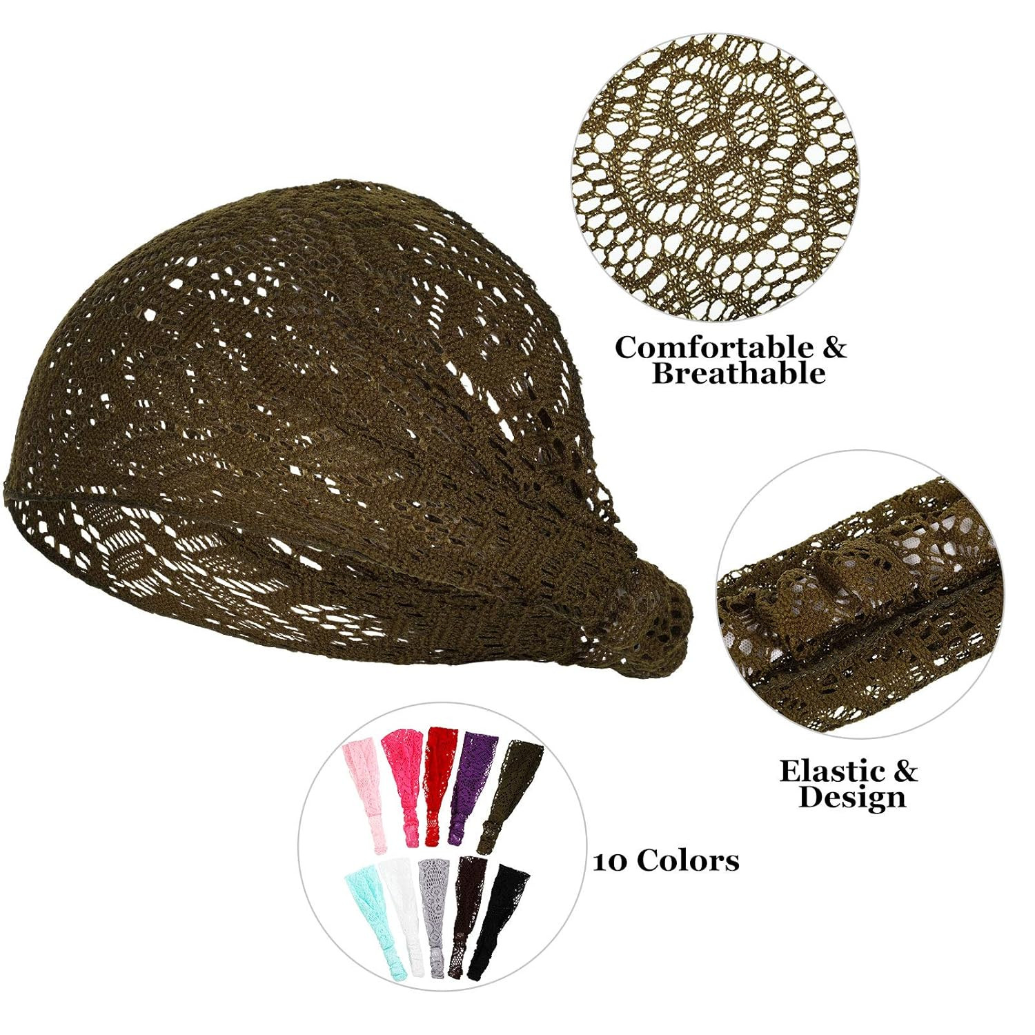 WILLBOND 10 Pieces Lace Elastic Headwrap Lace Elastic Headbands Boho Bandana Boh