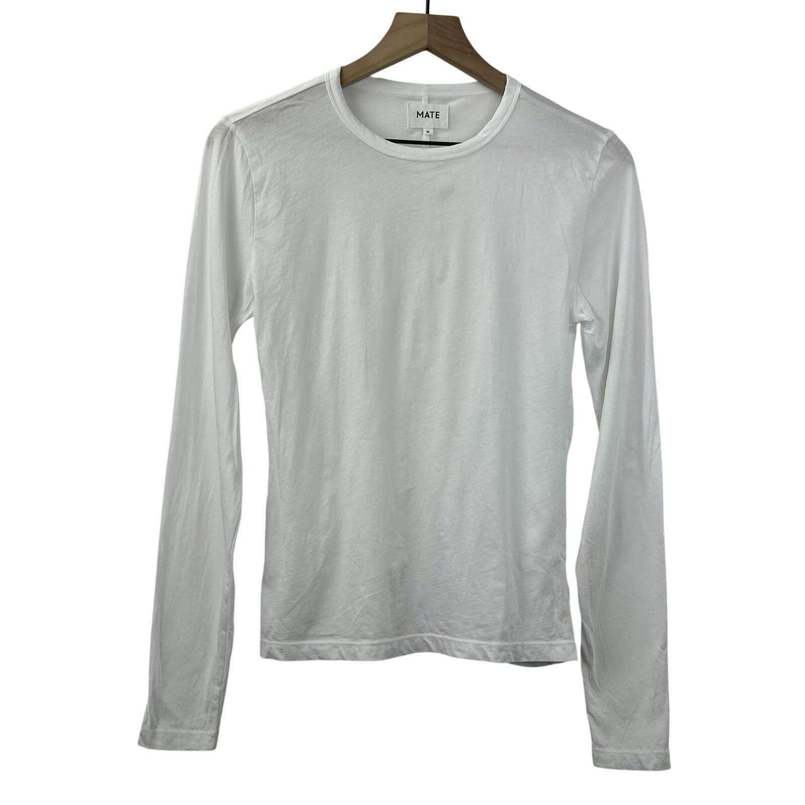 Mate The Label T-Shirt Long Sleeve Womens Sz M 100%Organic Cotton White Crewneck