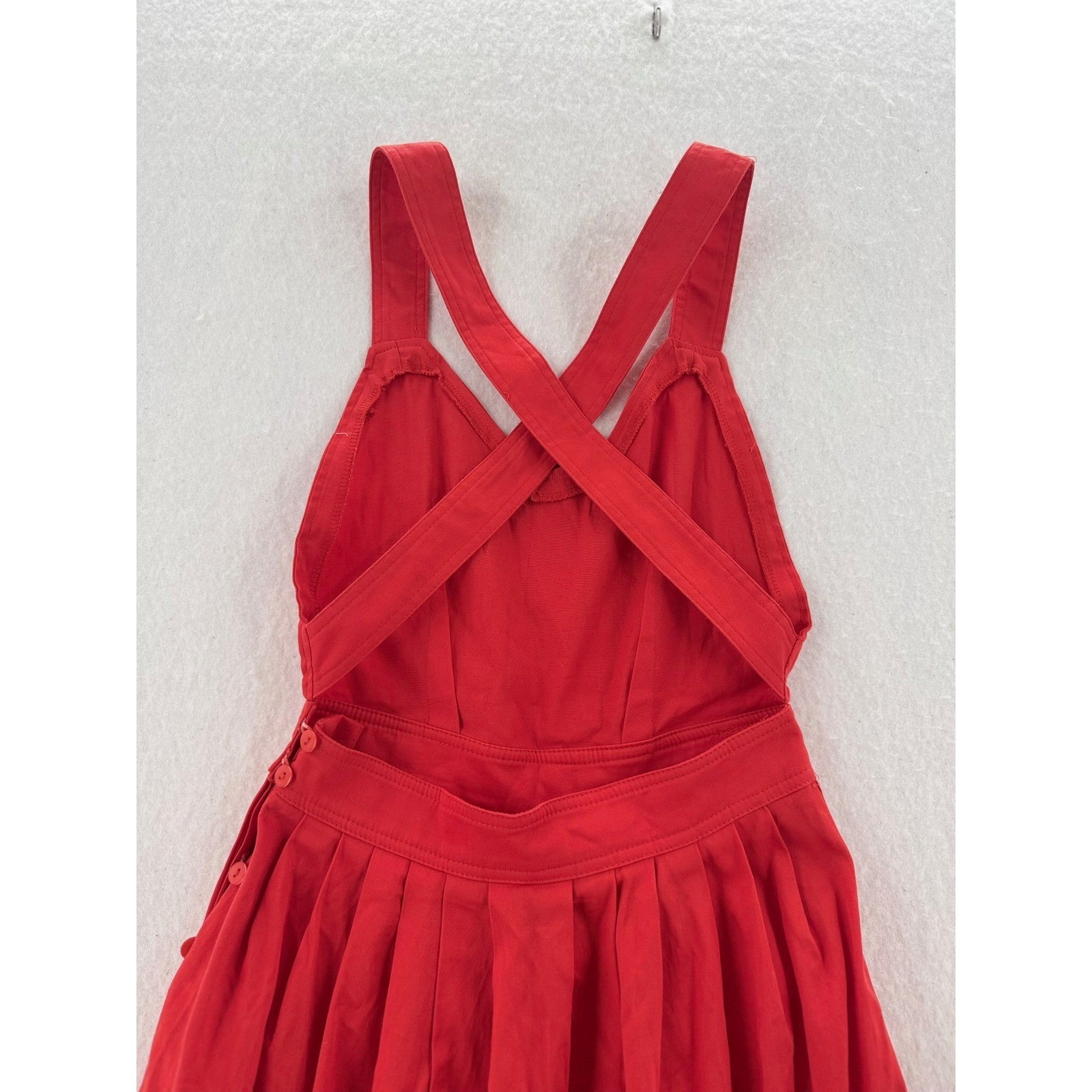 Unbranded – Sun Dress Criss Cross Back Pleated Pockets – Red – Small – Women