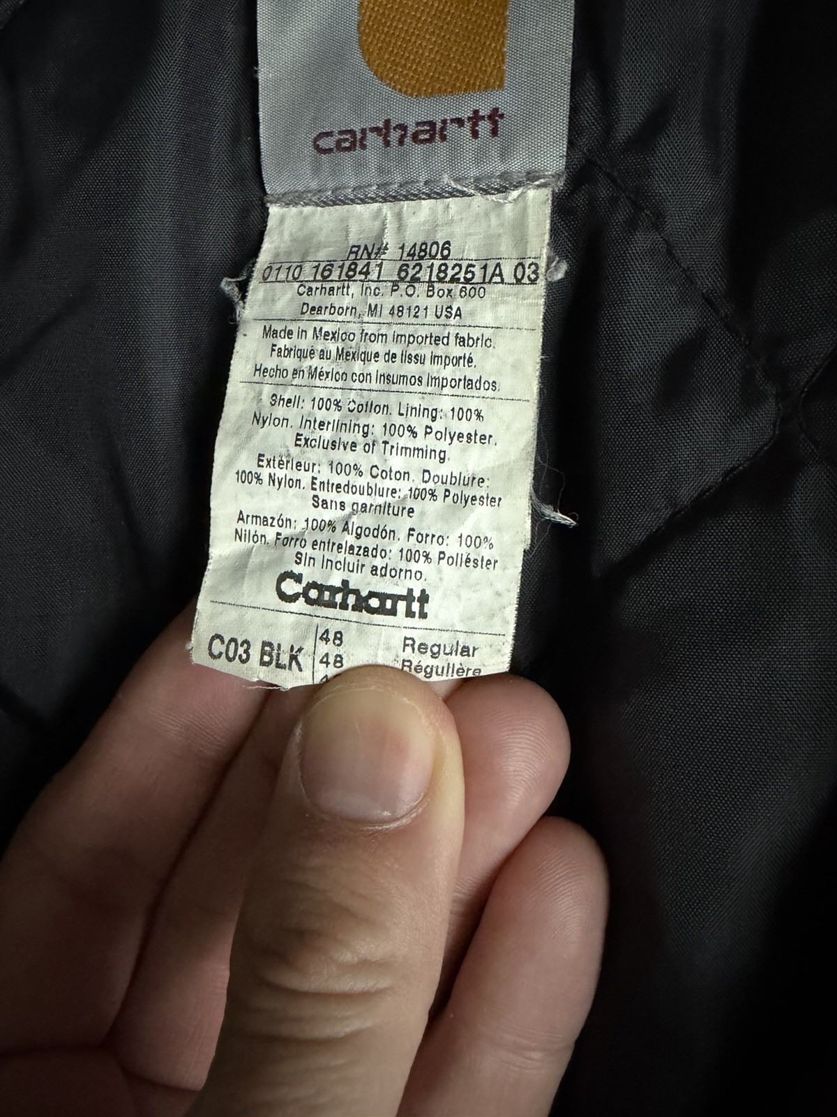 Vintage Carhartt C03 Arctic Quilt Lined Traditional Coat Navy Blue Size 48 Reg