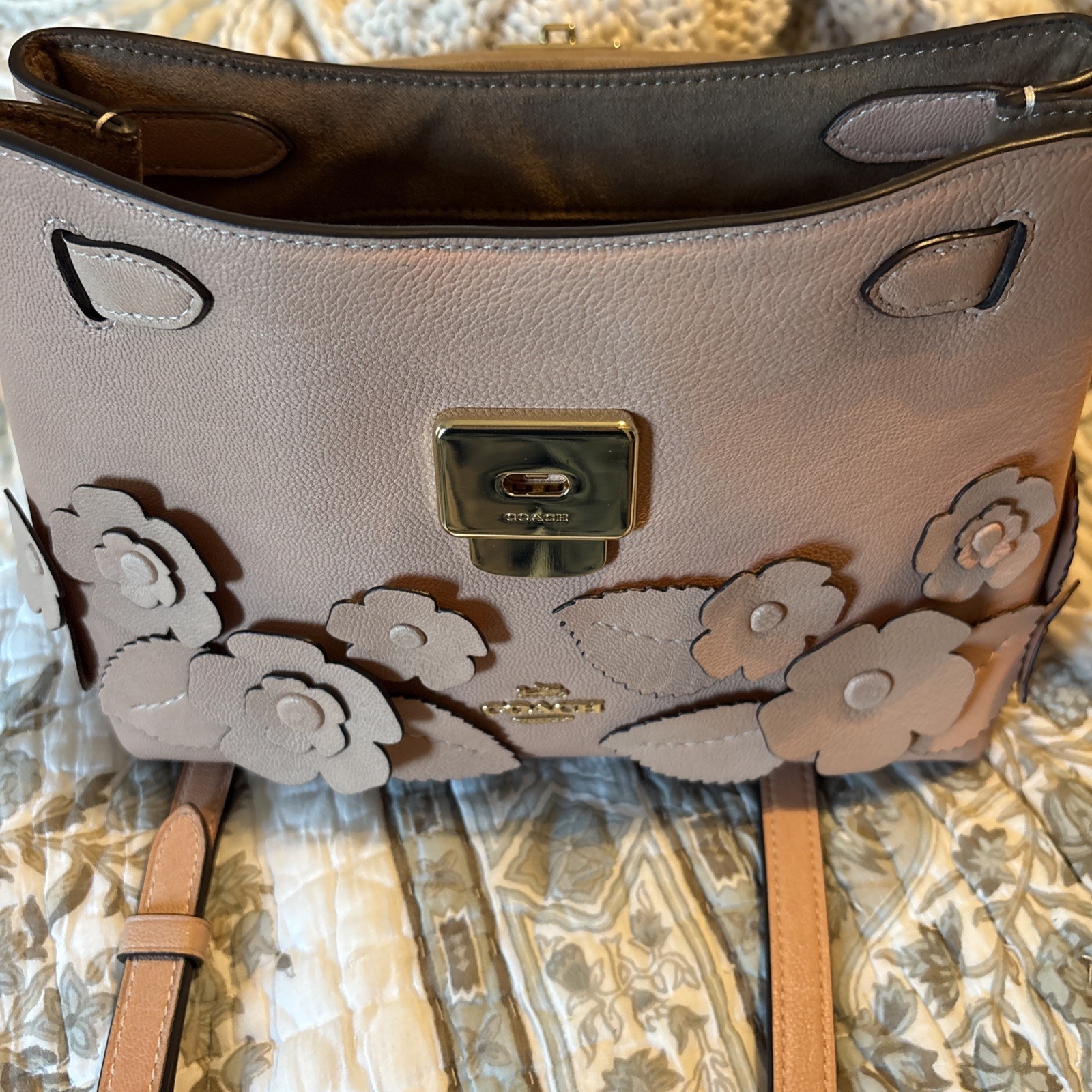 NWT COACH Emory Top Handle Bag with Floral Appliqué in Light Pink Color CDY44