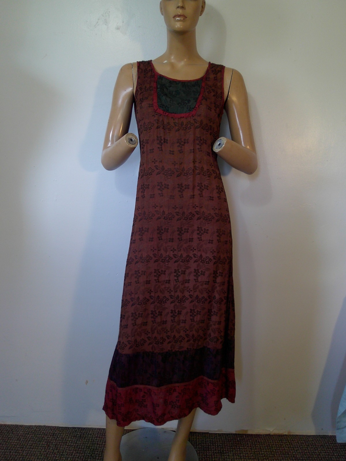 Vintage 90s April Cornell Dress Hippie Style Sleeveless Rayon Midi Dress S India