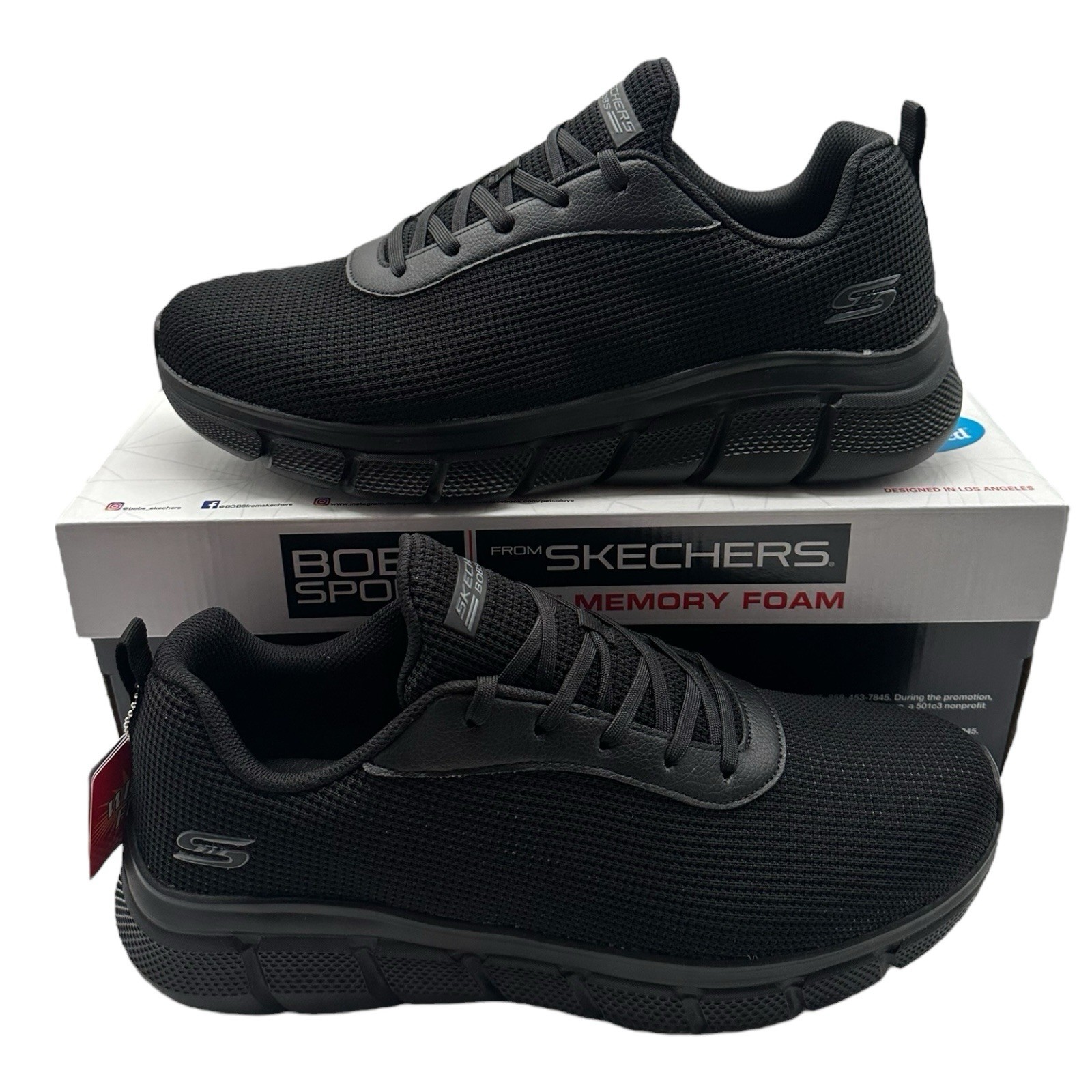 Skechers Bobs Sport B Flex Cool Edge Shoes Mens Sz 10 Black Sneakers WIDE FIT