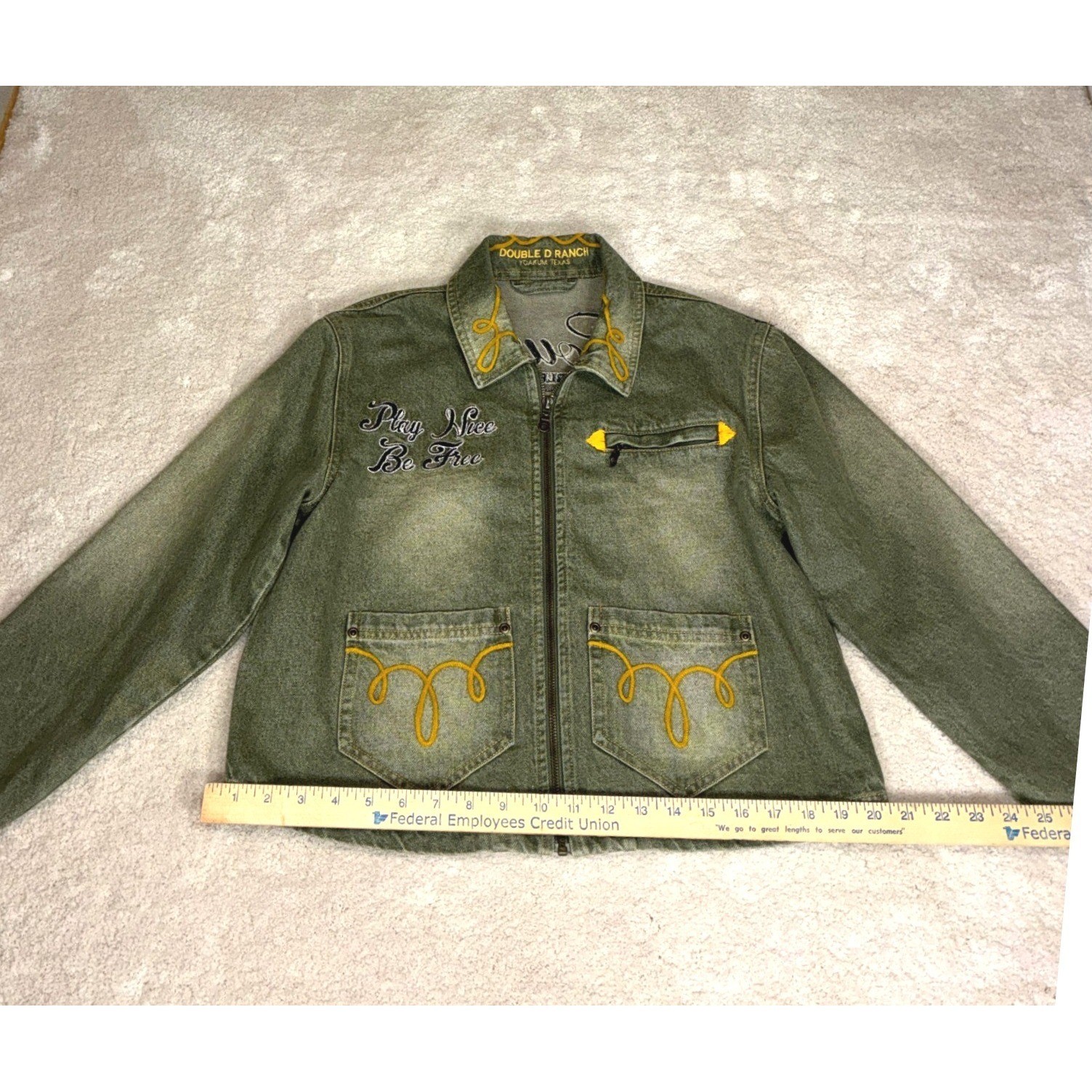 Double D Ranch Green Jacket – S – Embroidered Cowboy Western Boho Americana