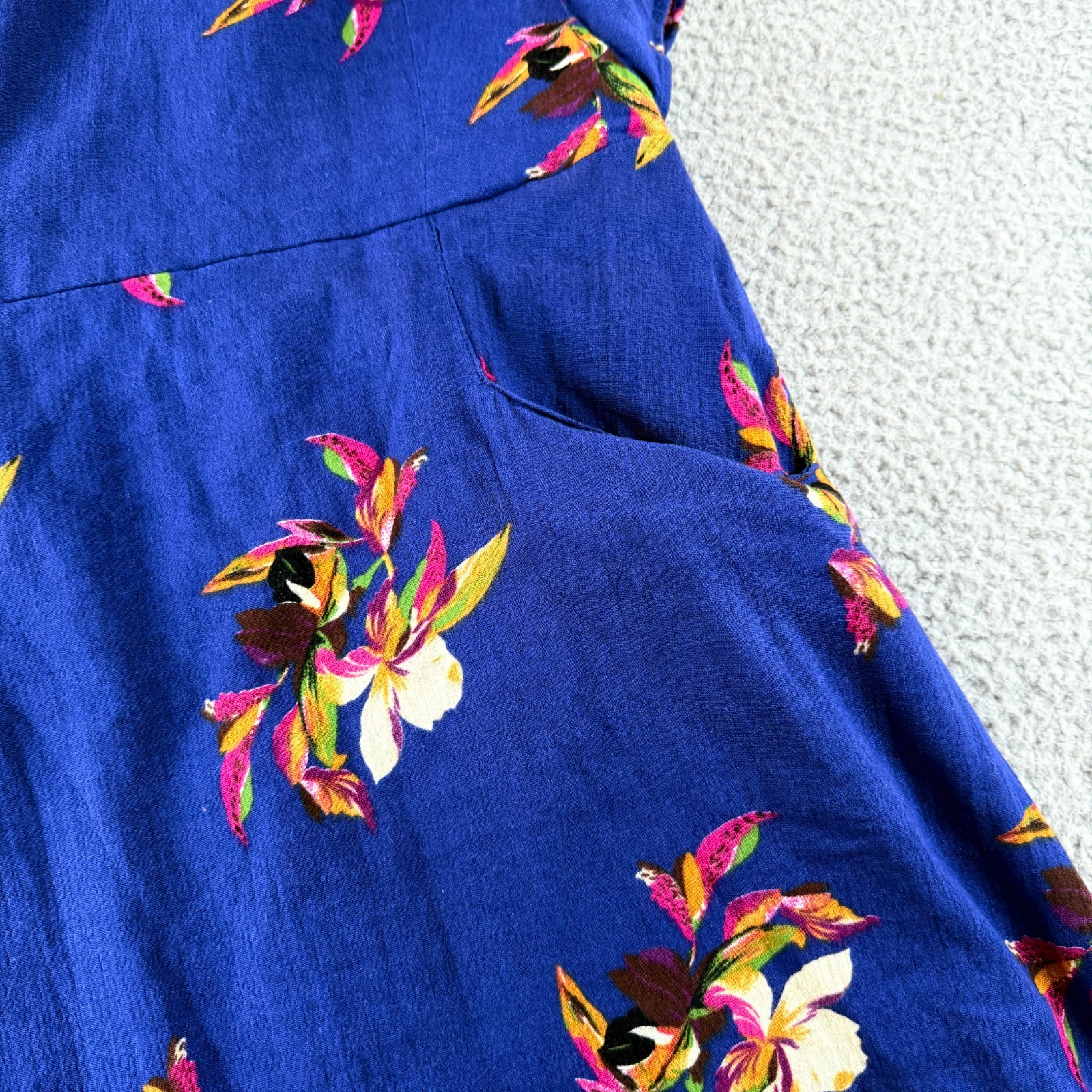 A New Day Blue Floral Size L Boho Lined Cottagecore A-line Knee Length Dress