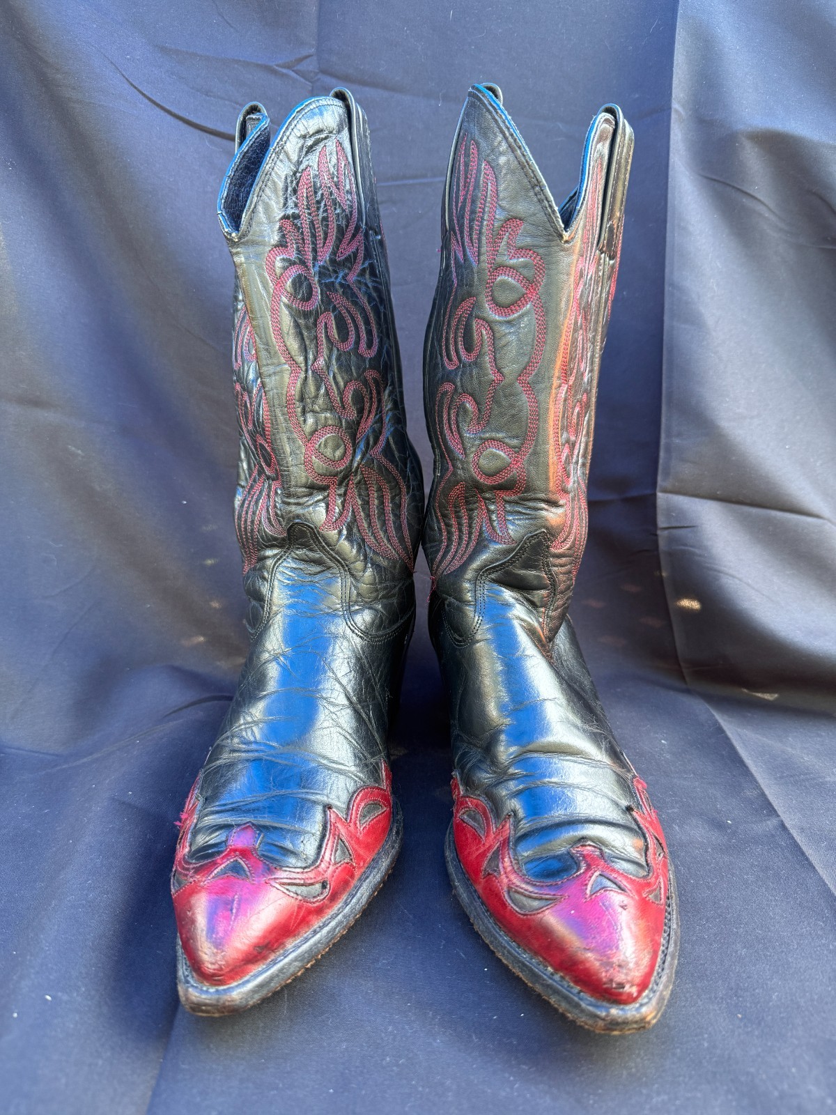 RARE🔥 J Chisholm Western “Honky Tonk” Red & Black Leather Cowboy Boots 8M