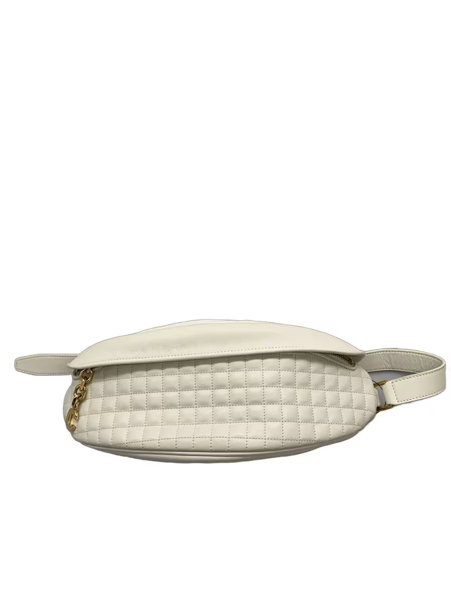 CELINE Body Bag Quilted C Charm Shoulder Bag Leather White