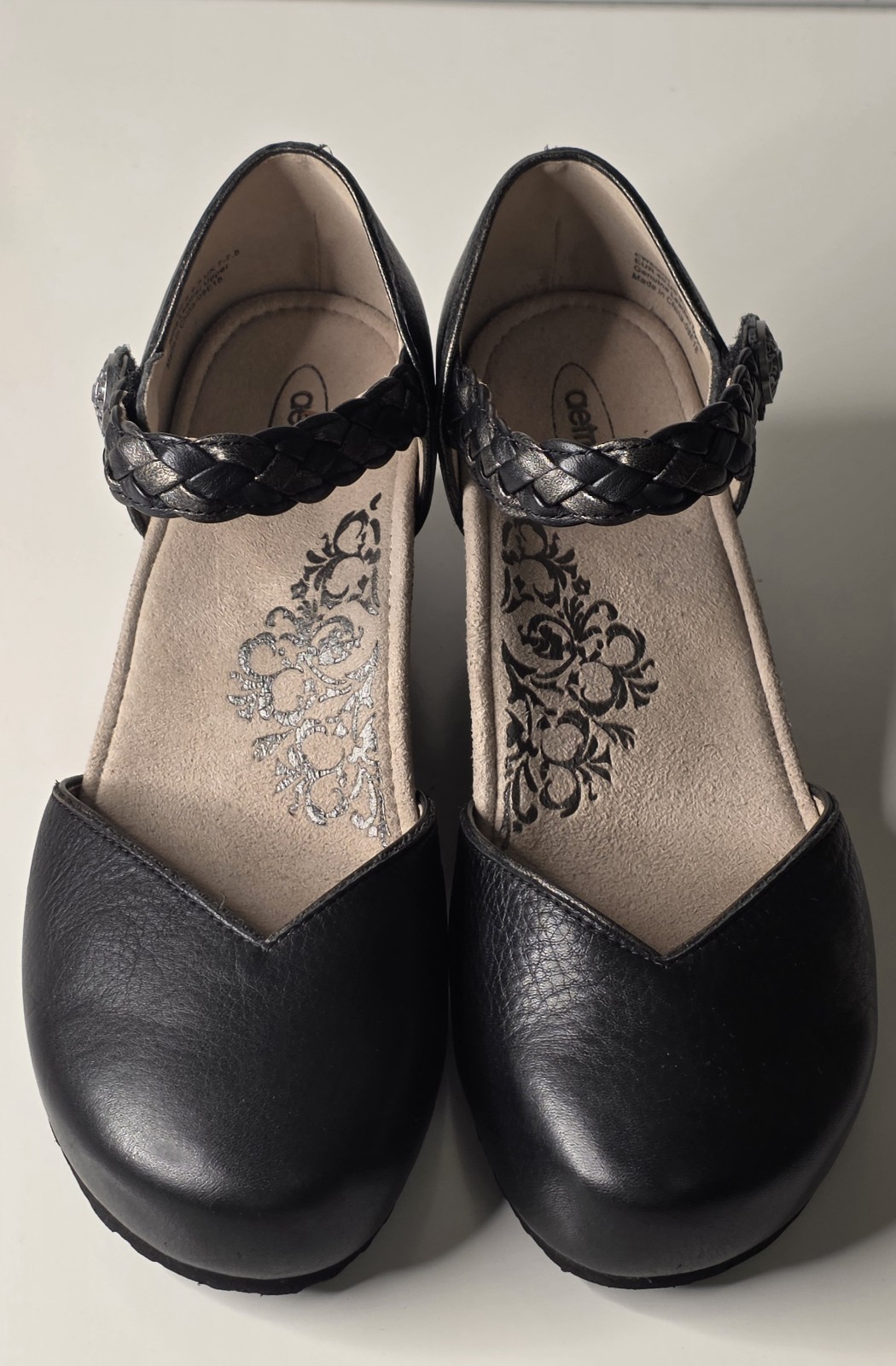 Aetrex Mia Women’s Leather Mary Jane Wedge Shoes Black Sz 7-7.5M EUR 40