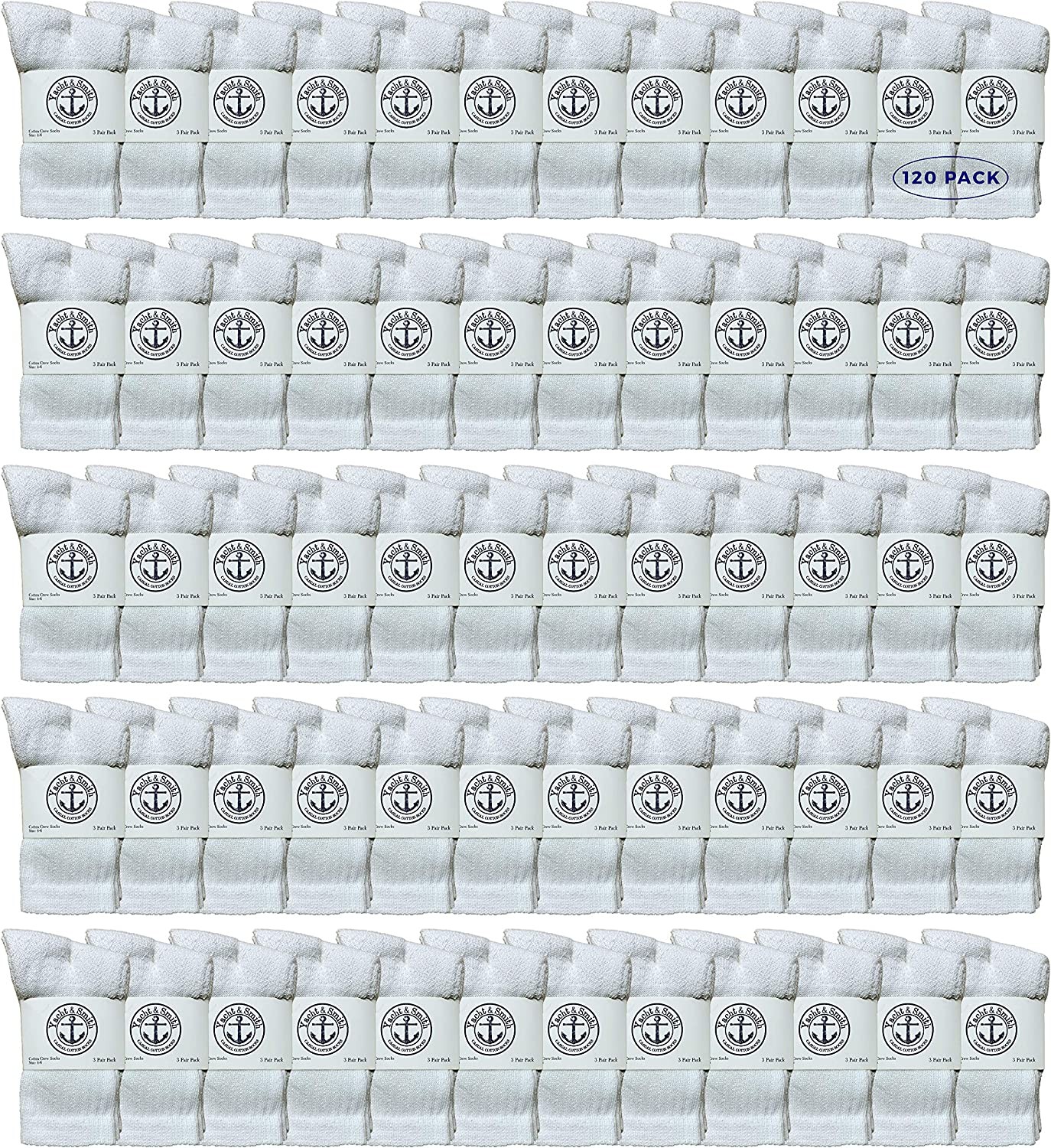 120PK Wholesale Kids Crew Socks, Childrens Cotton Casual Crew Socks 4-6 (White)