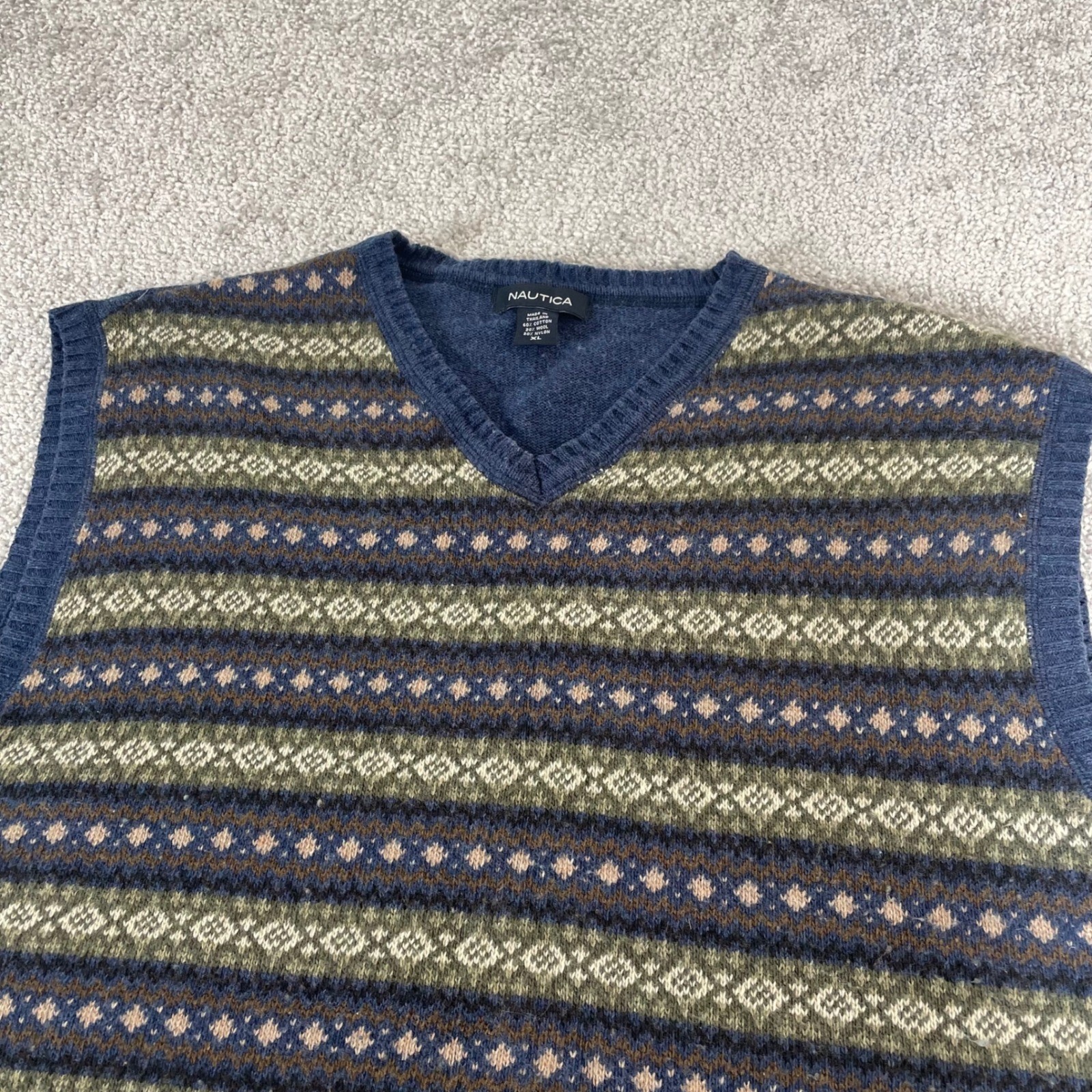 Nautica Sweater Vest Mens Extra Large Wool Blend Fair Isle Knit Grandpa Heritage