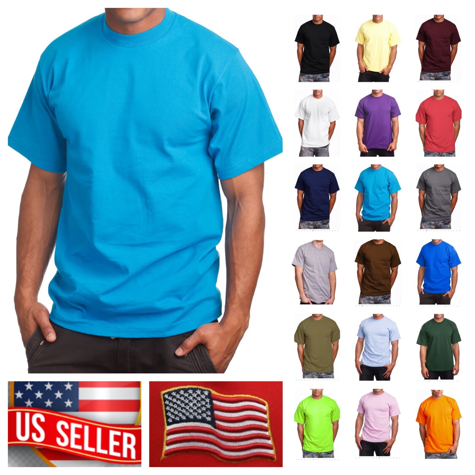 Mens Big and Tall Heavy Weigh Plain T-Shirt Crew Neck Camo Basic Solid Tee S-7X