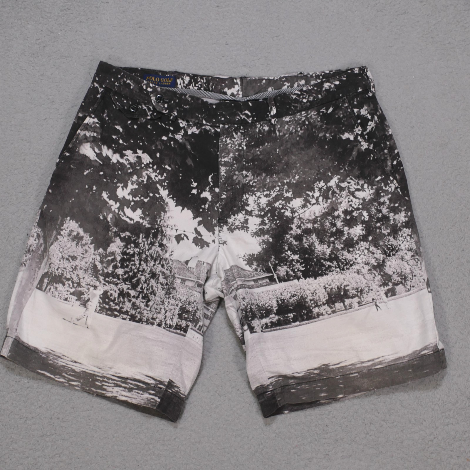 Polo Ralph Lauren Golf Scenery Shorts Mens 34 Chino Black All Over Print Lawn 9″