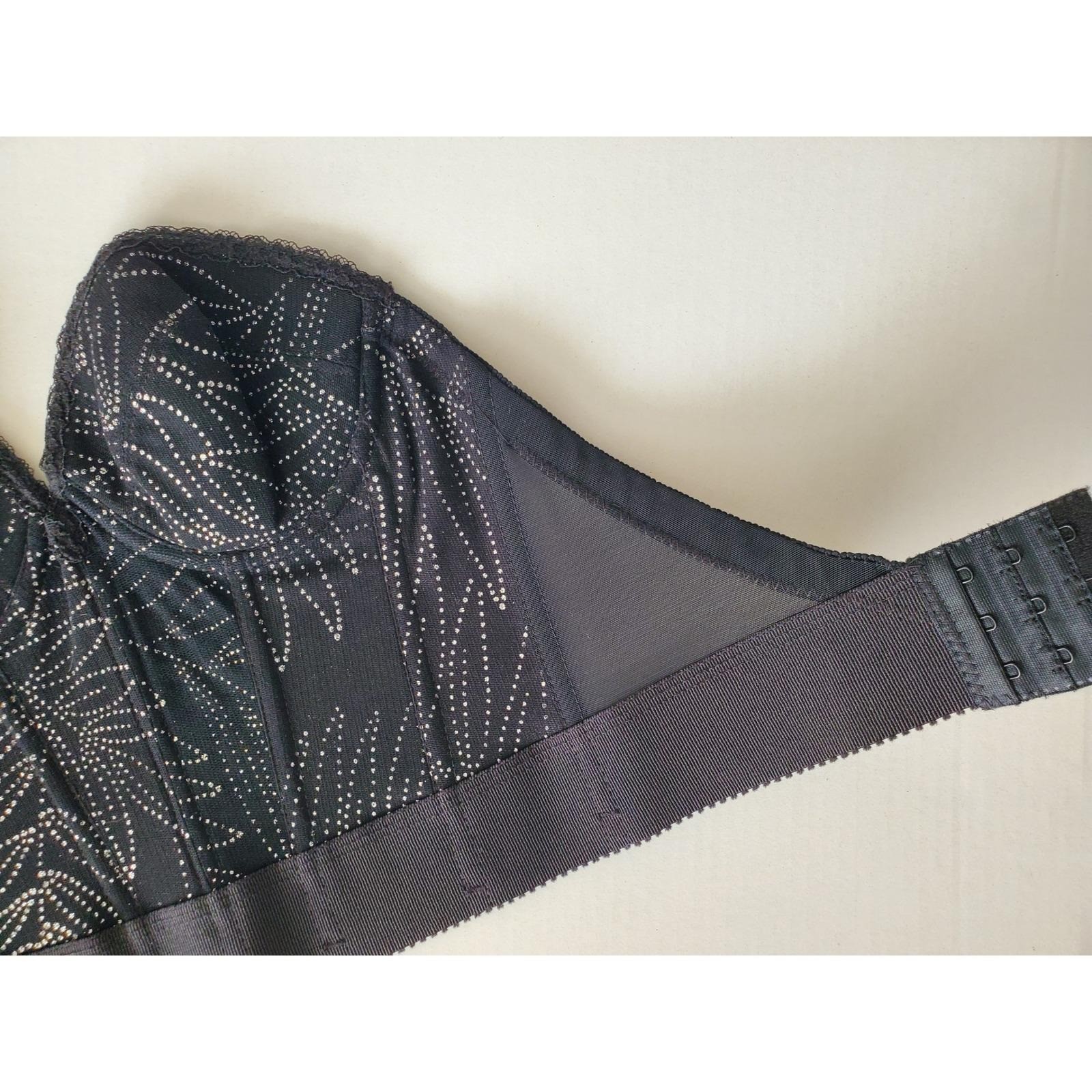 Vintage 90s Black Silver Lace Corset Strapless Floral Bustier Mesh Lingerie 34B